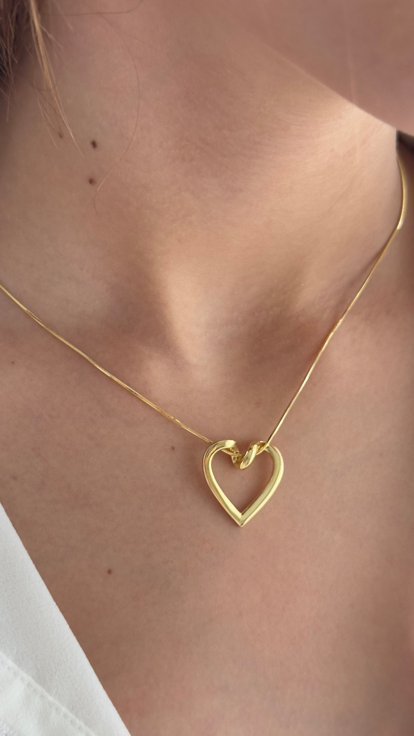 Dainty Heart Necklace: 14k Gold Open Heart Pendant, Sterling Silver Snake Chain