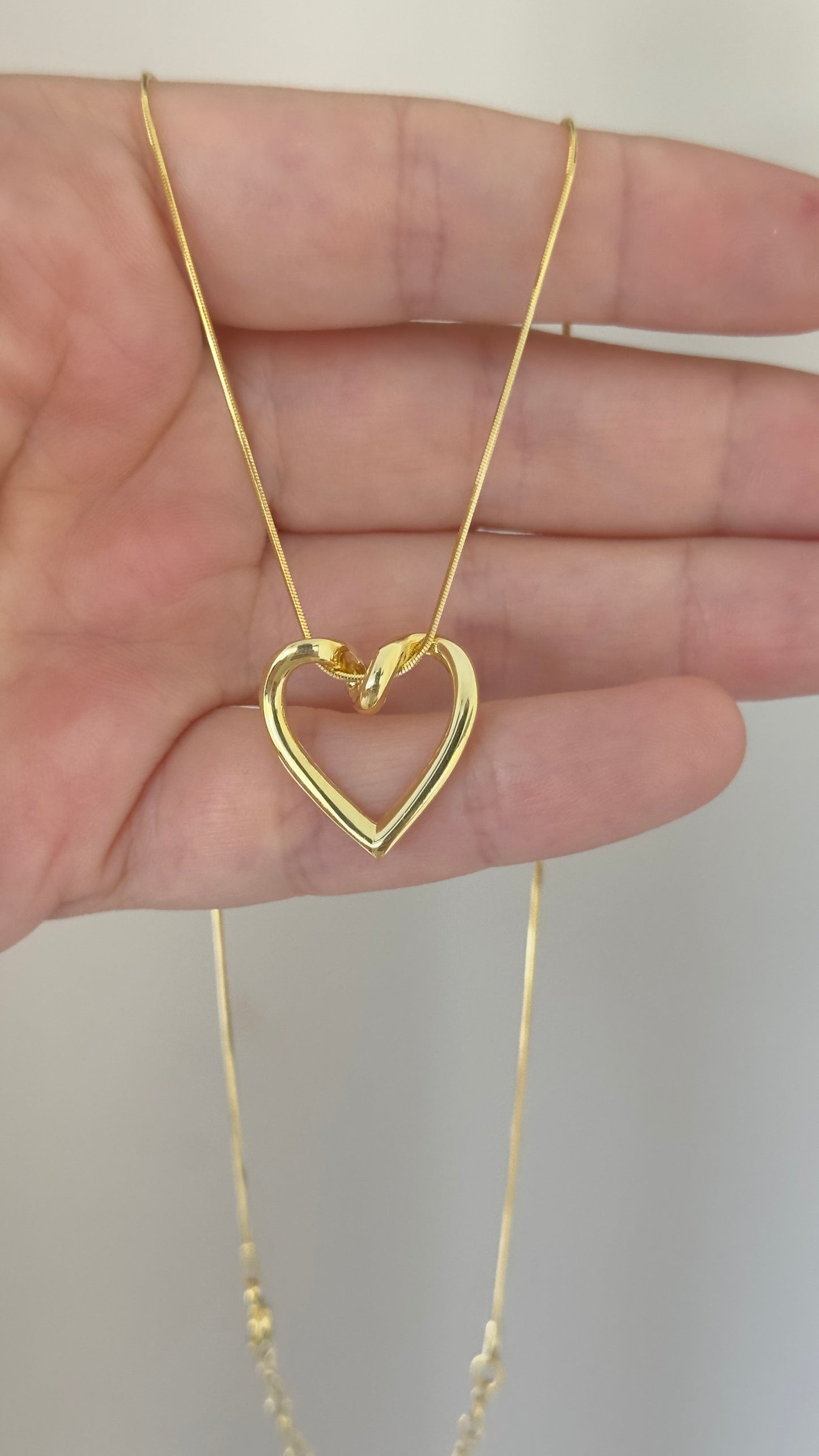 Dainty Heart Necklace: 14k Gold Open Heart Pendant, Sterling Silver Snake Chain