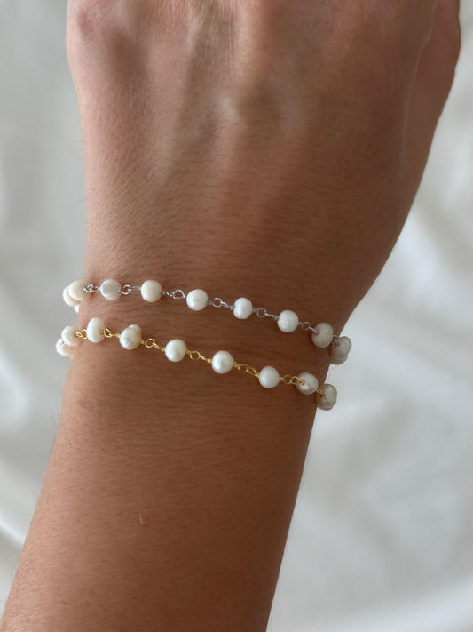 Dainty natural pearl bracelet for anniversary, birthday, or Mother‚Äôs Day gift 925 sterling silver 14k gold plated minimalist style handmade jewelry Women girls