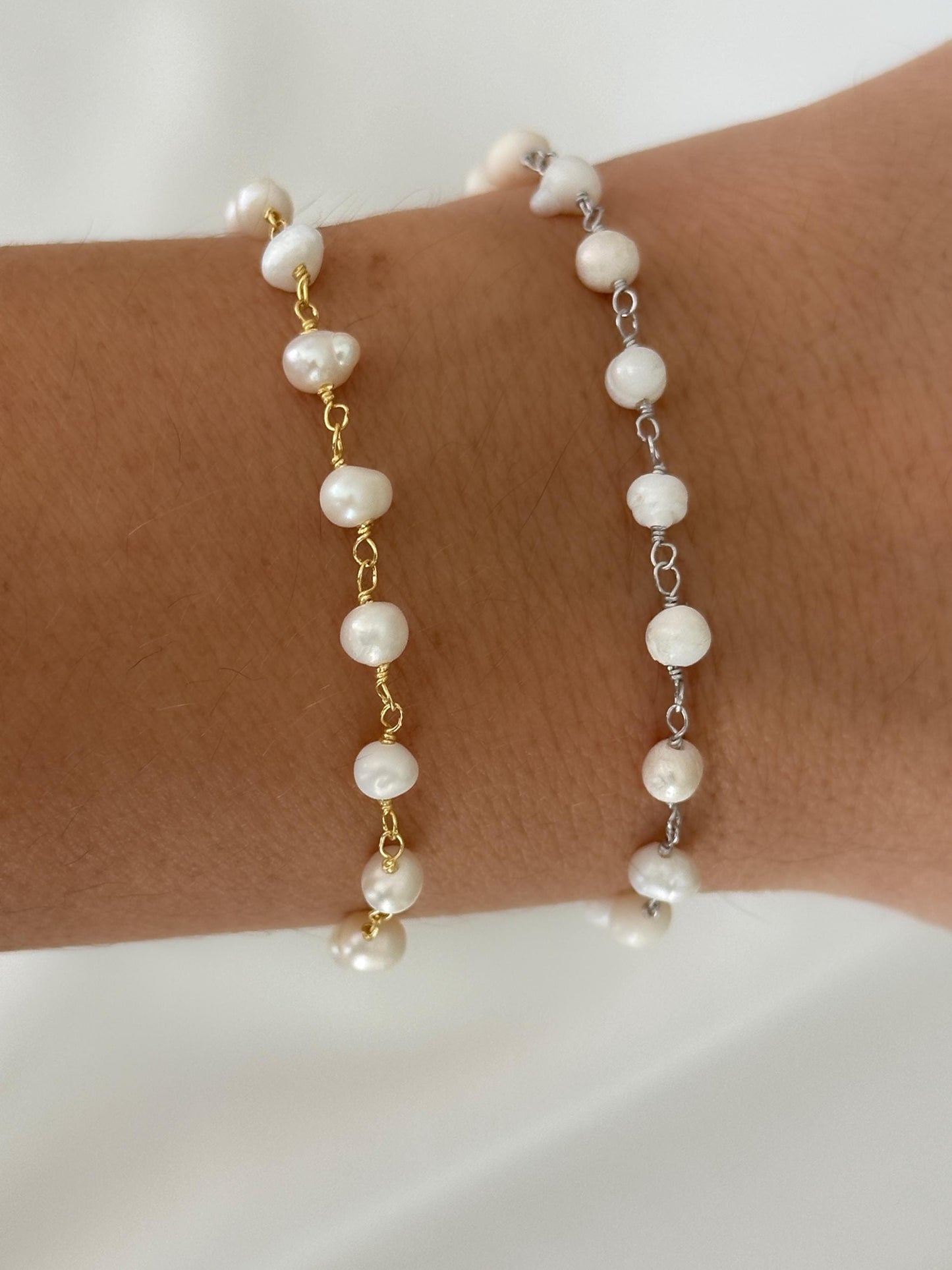 Dainty natural pearl bracelet for anniversary, birthday, or Mother‚Äôs Day gift 925 sterling silver 14k gold plated minimalist style handmade jewelry Women girls