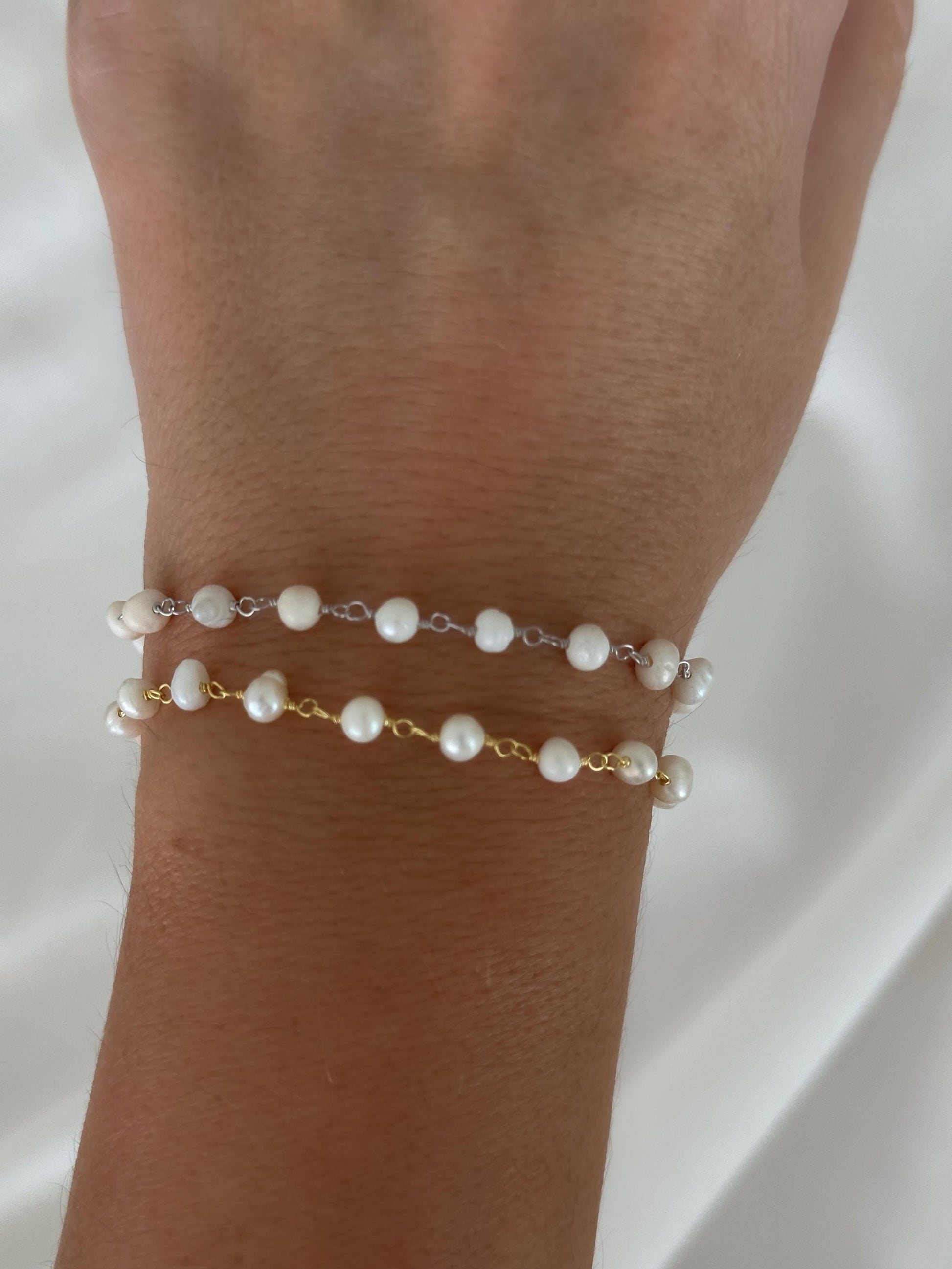 Dainty Pearl Bracelet - 925 Sterling Silver, Freshwater Pearls, Wedding Jewelry Bridesmaid Gift