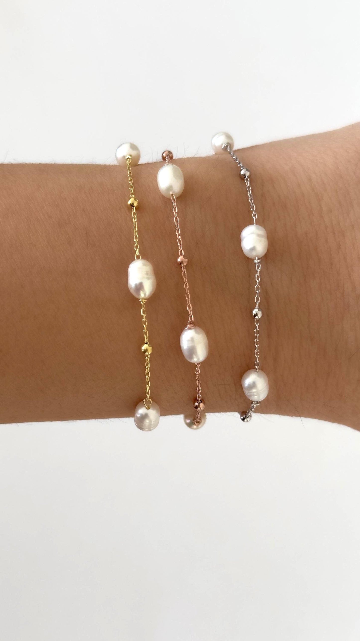 Dainty Freshwater Pearl Bracelet Women, 14k Gold Rose Silver,  Pearl Beaded Bracelet, Bridal Bracelet, Bridesmaid Gift, Wedding Jewelry