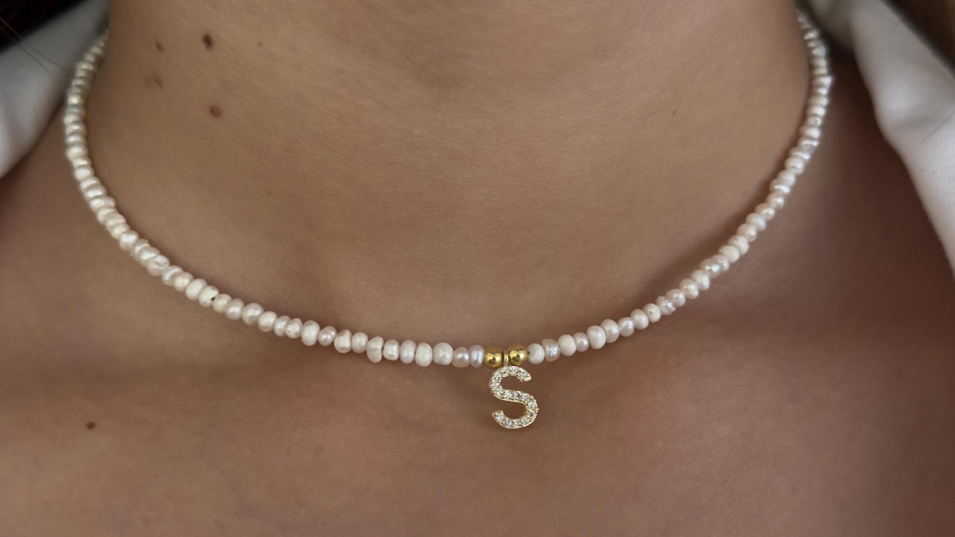 Dainty Pearl Necklace: Custom Diamond Initial Pendant, 14k Gold, Sterling Silver Jewelry Gift