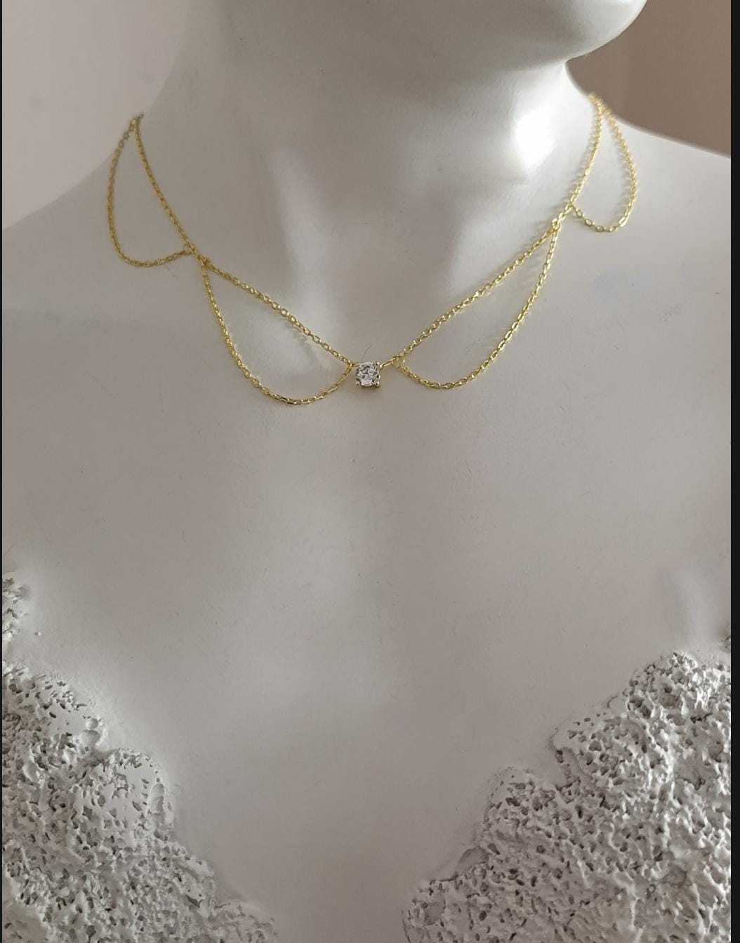 Dainty Solitaire Pendant Choker: CZ Gemstone  Sterling Silver Layered Necklace Unique Jewelry
