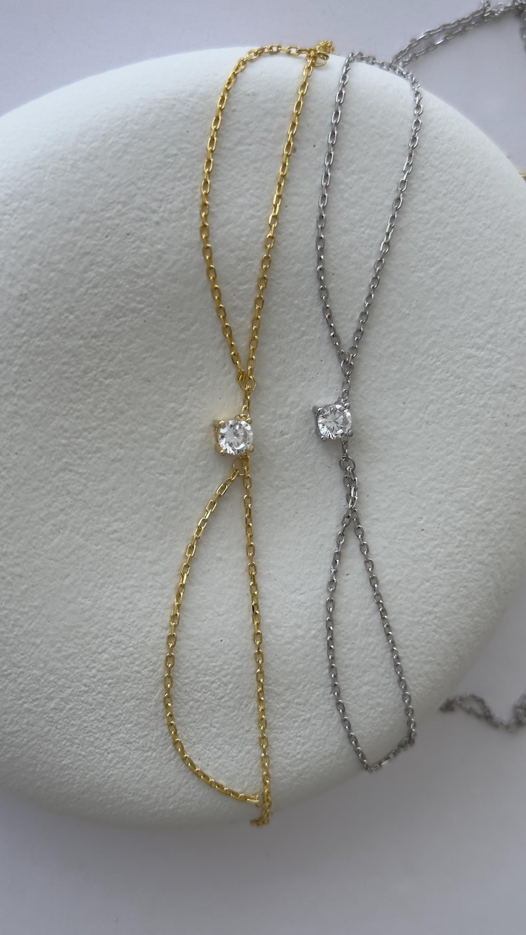 Dainty Solitaire Pendant Choker: CZ Gemstone  Sterling Silver Layered Necklace Unique Jewelry