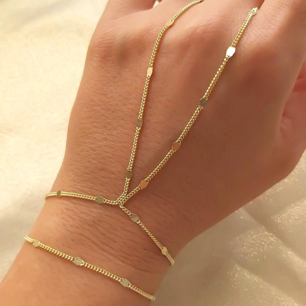 Sterling silver hand chain bracelet with adjustable design, finger bracelet, ring bracelet, 14k gold plated 925 sterling silver handmade jewelry women gifts birthday christmas valentine's day