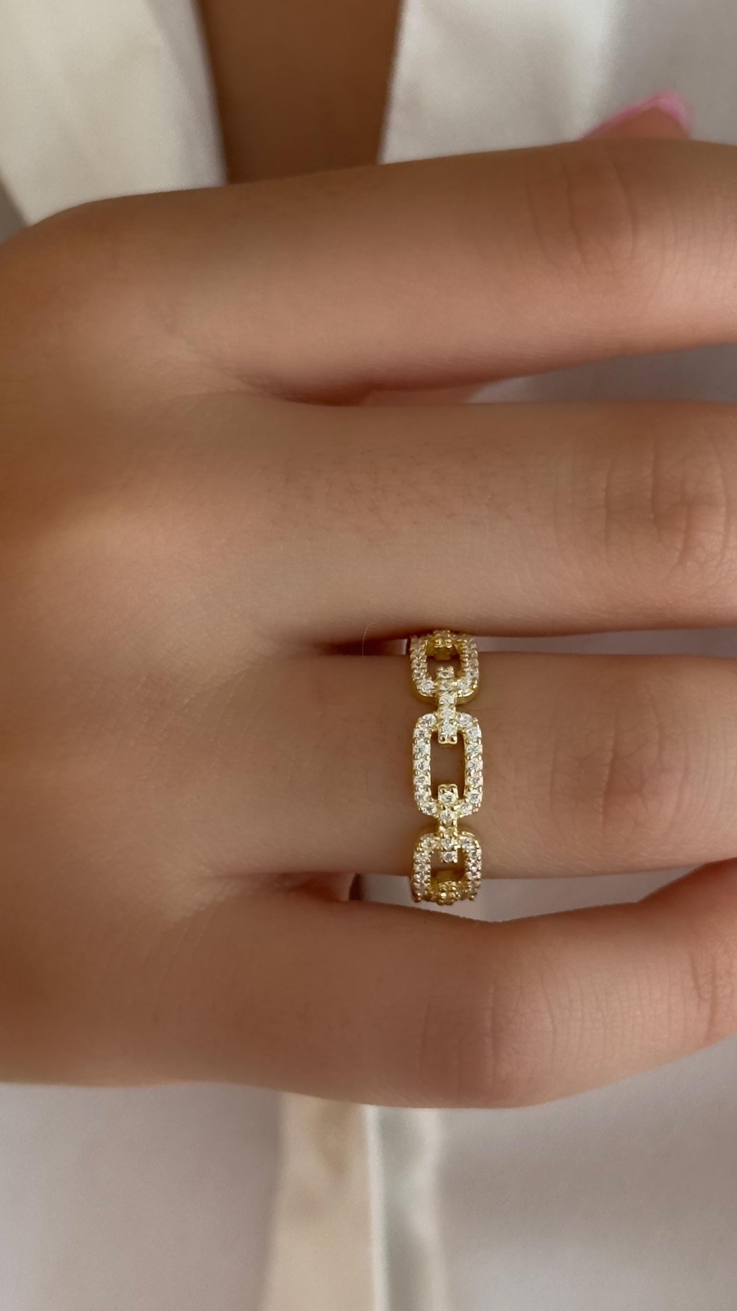 Chain Link Ring, Adjustable Rings Women, Gold Ring, Diamond Stacking Ring, Crystal Ring, Gemstone Ring, Sterling Silver Ring, Gift for Her