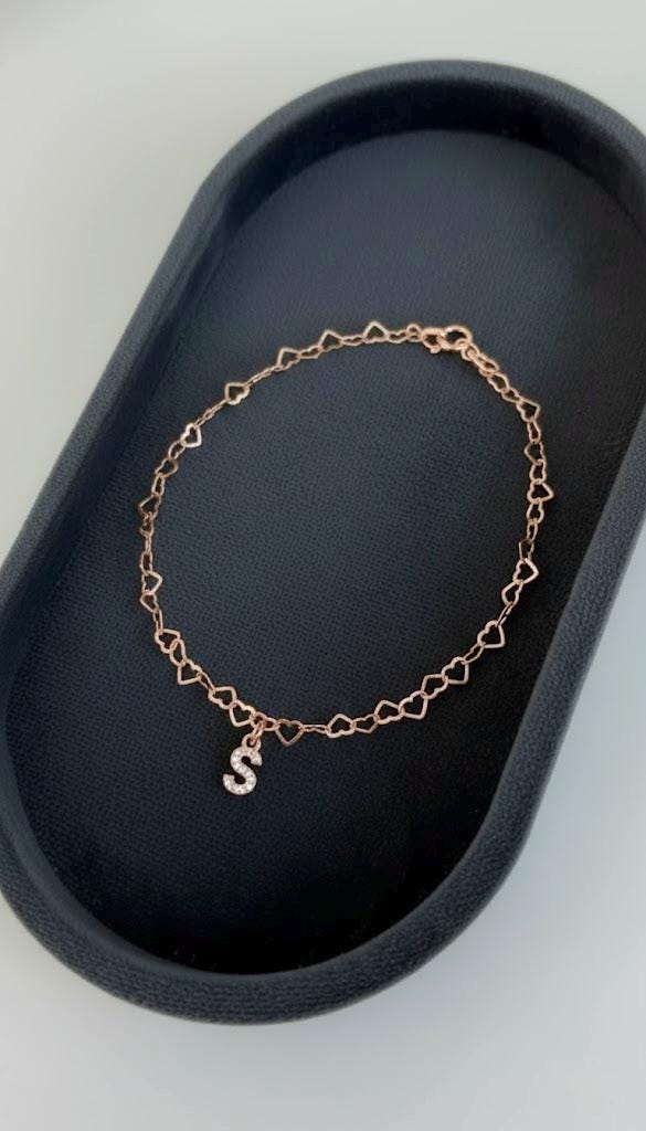 Minimalist everyday bracelet with sparkling initial letter charm