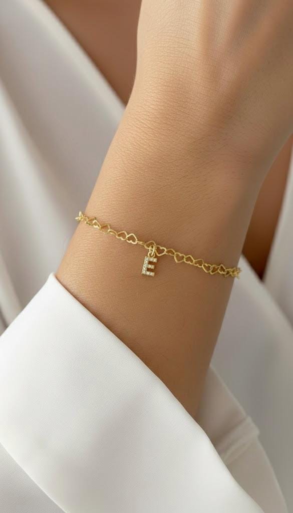 Bridesmaid gift idea ‚Äî personalized initial heart bracelet.