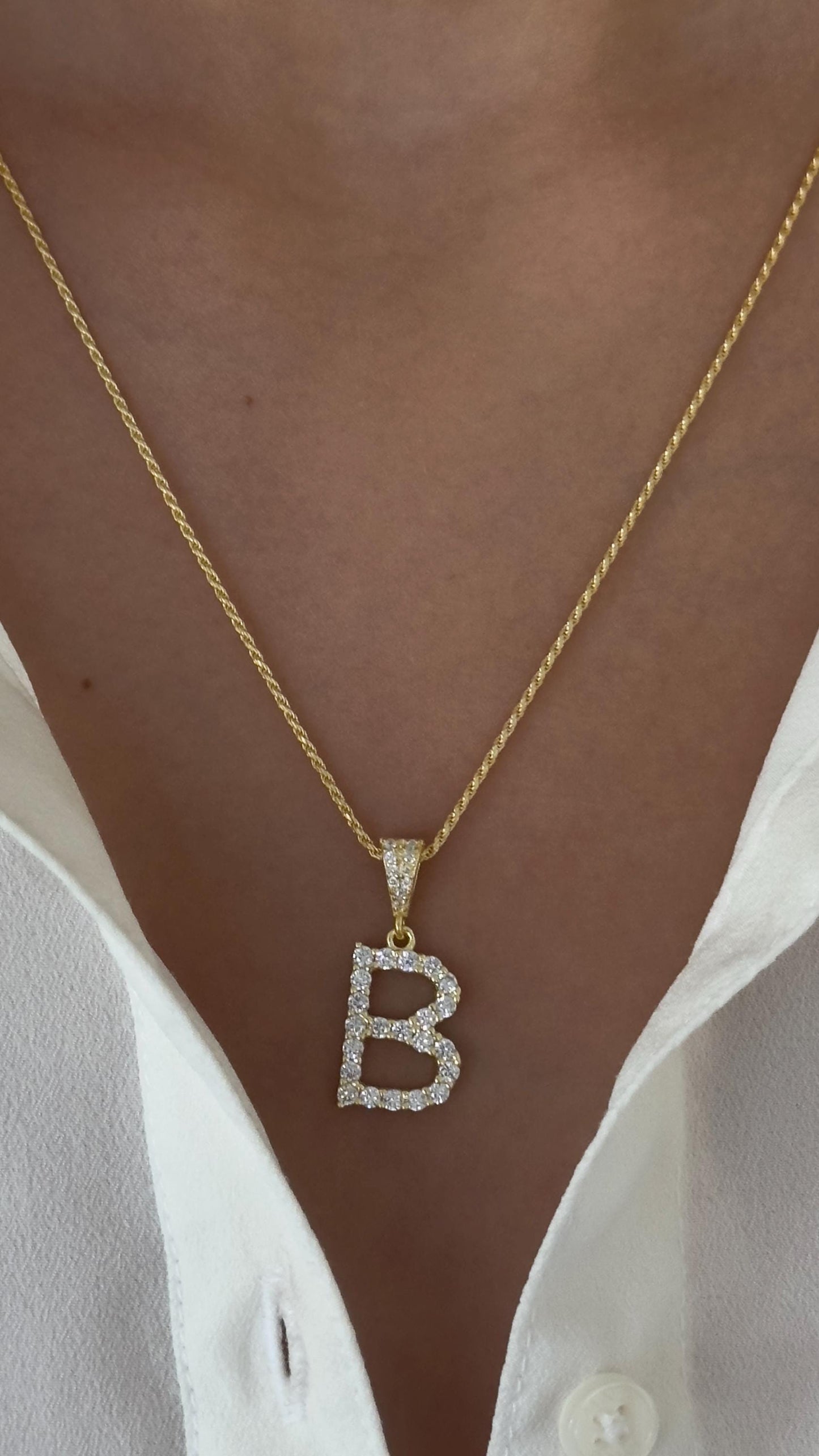 Diamond Initial Necklace: CZ Gemstone Letter Pendant, Sterling Silver, Personalized Jewelry