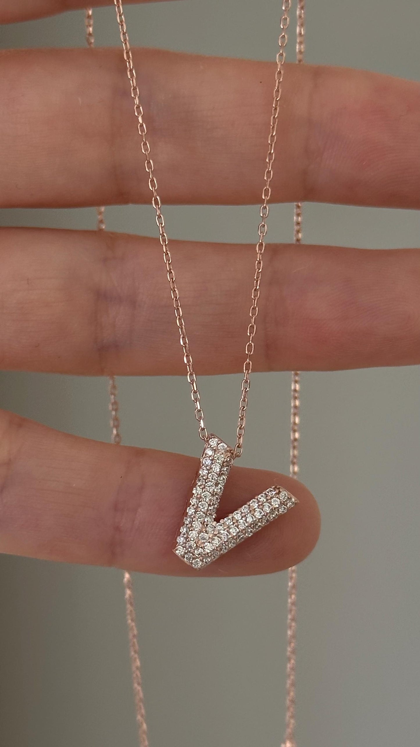 Diamond Initial Necklace: 3D Custom Letter Pendant Personalized Jewelry Gift for her
