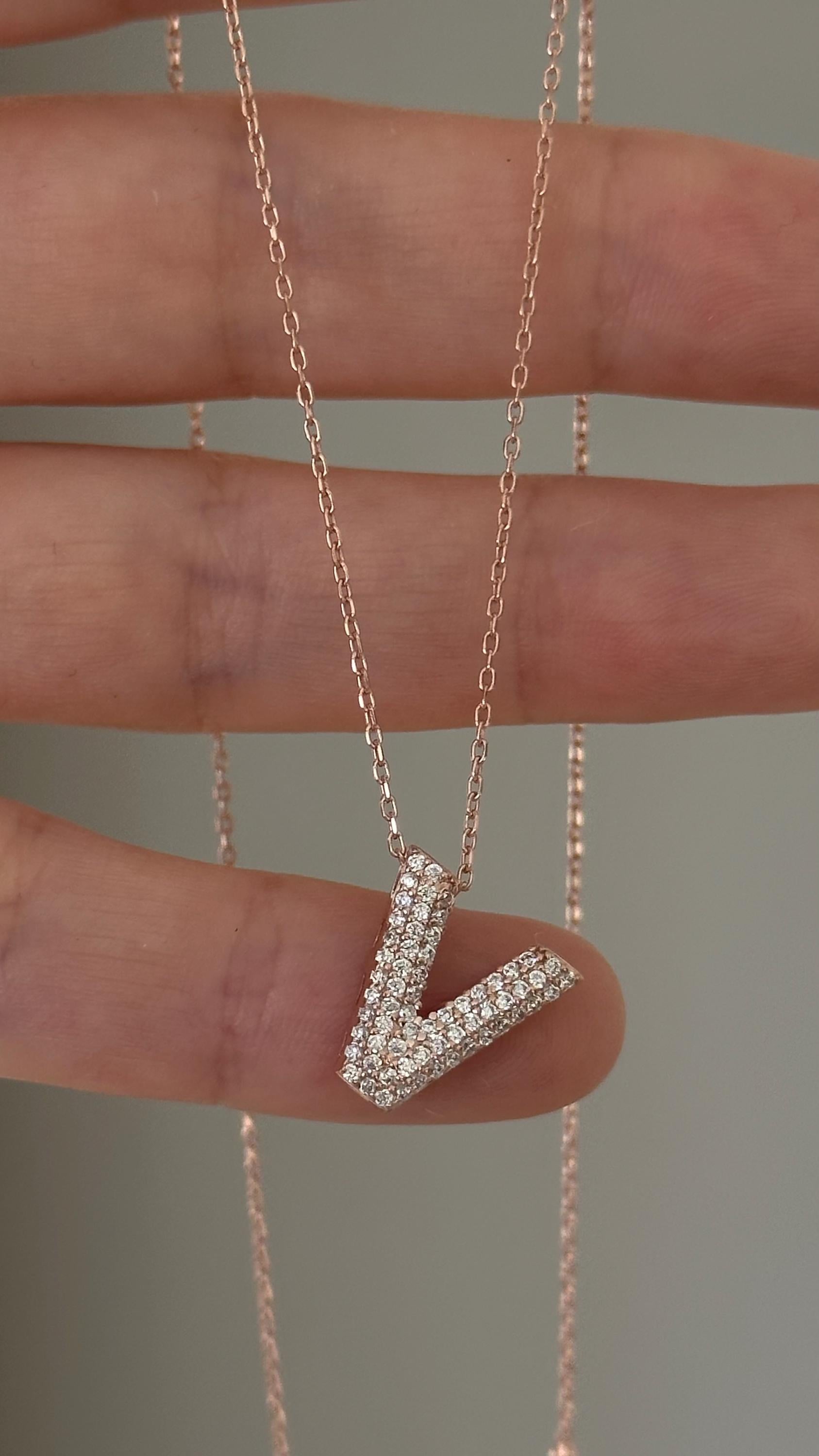 Diamond Initial Necklace: 3D Custom Letter Pendant Personalized Jewelry Gift for her