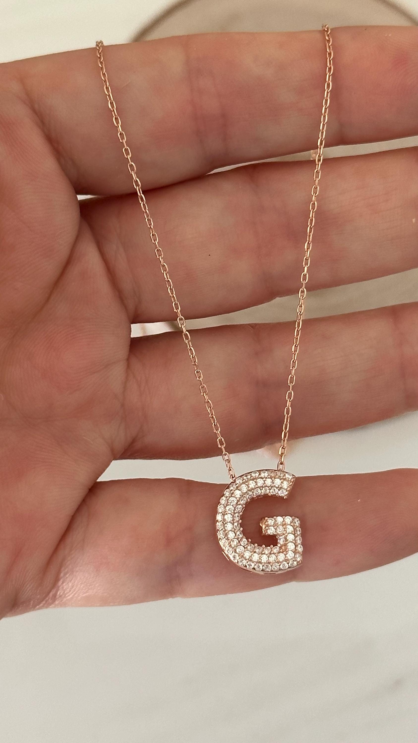 Diamond Initial Necklace: 3D Custom Letter Pendant Personalized Jewelry Gift for her