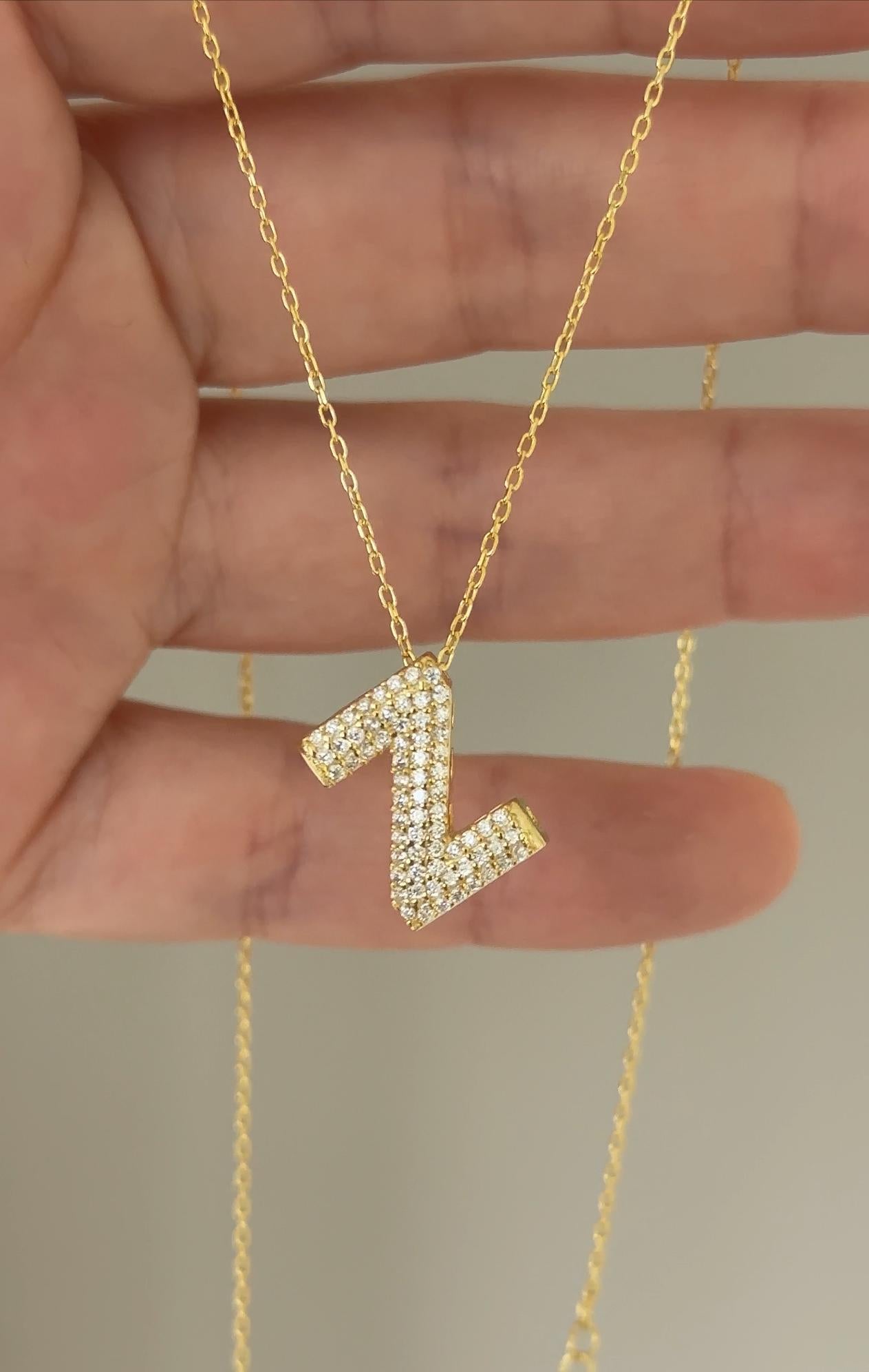 Diamond Initial Necklace: 3D Custom Letter Pendant Personalized Jewelry Gift for her