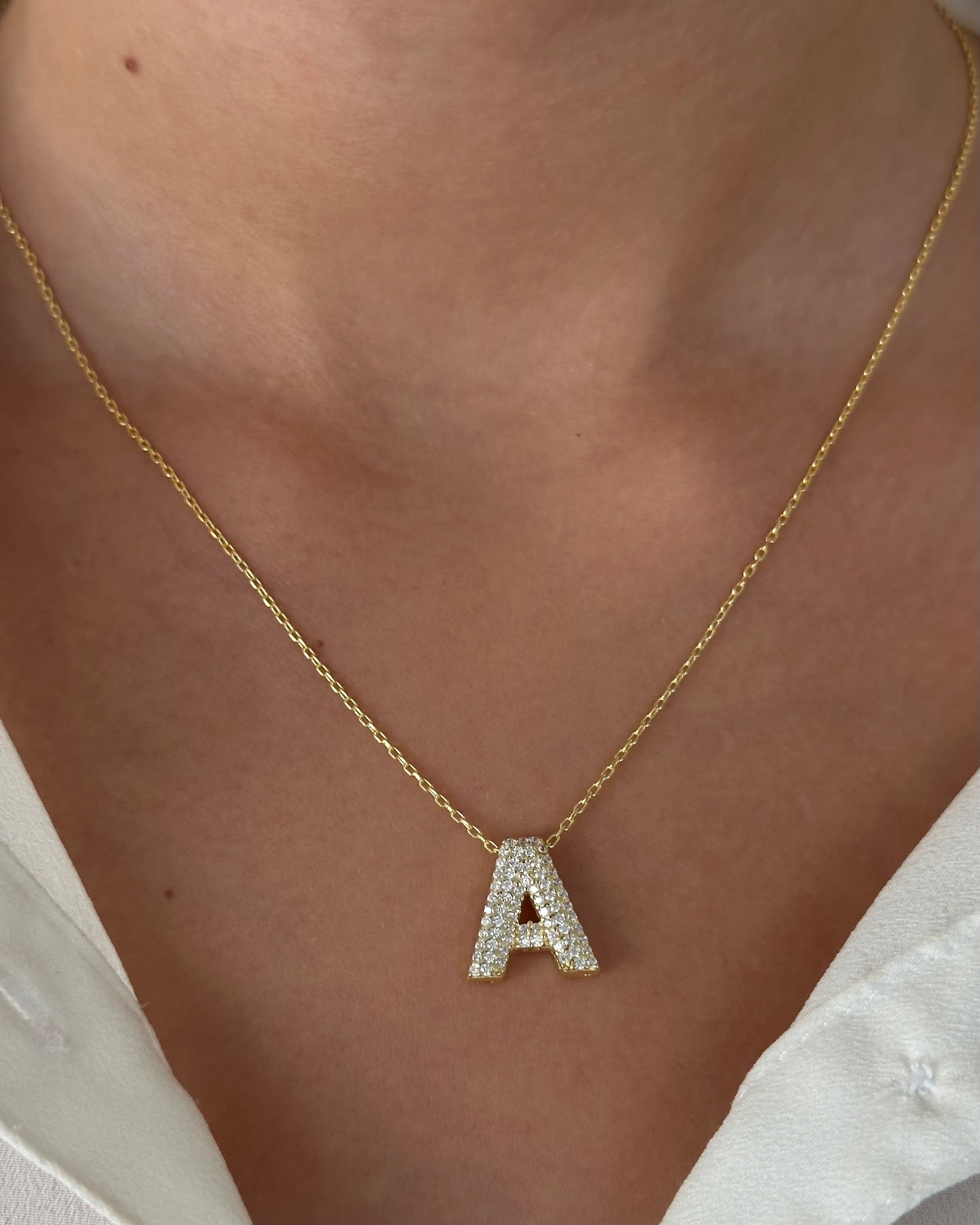 Diamond Initial Necklace: 3D Custom Letter Pendant Personalized Jewelry Gift for her