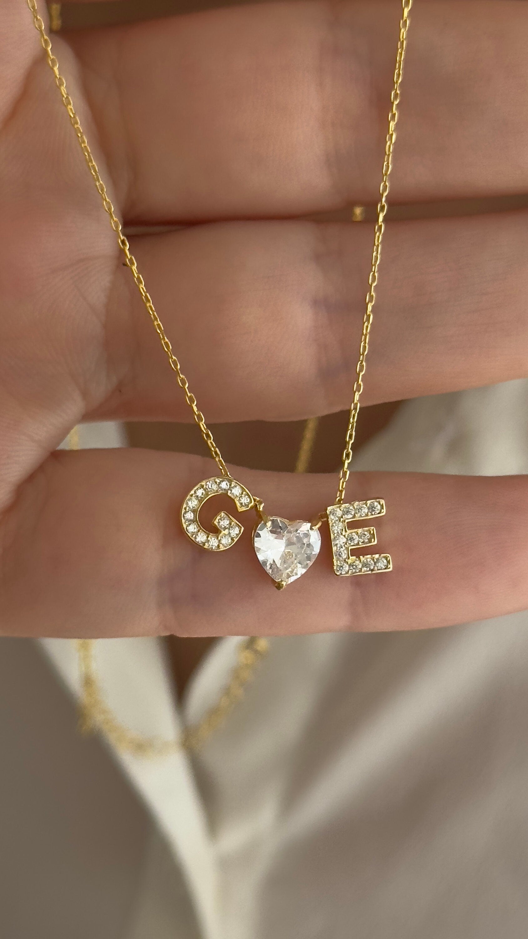 Diamond Initial Necklace: Sterling Silver Personalized 3d Heart Pendant Necklaces Jewelry Gifts for Her