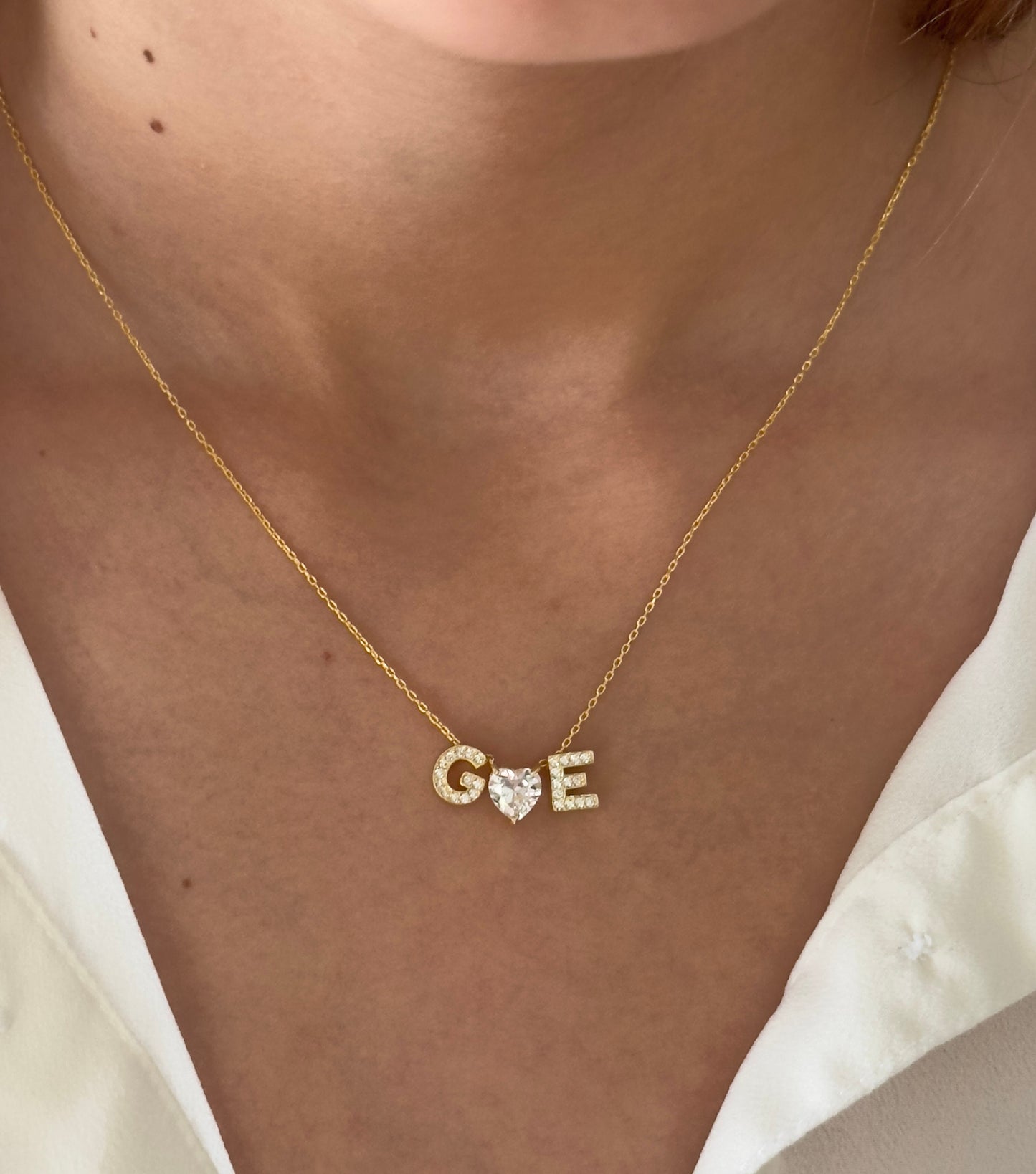 Diamond Initial Necklace: Sterling Silver Personalized 3d Heart Pendant Necklaces Jewelry Gifts for Her