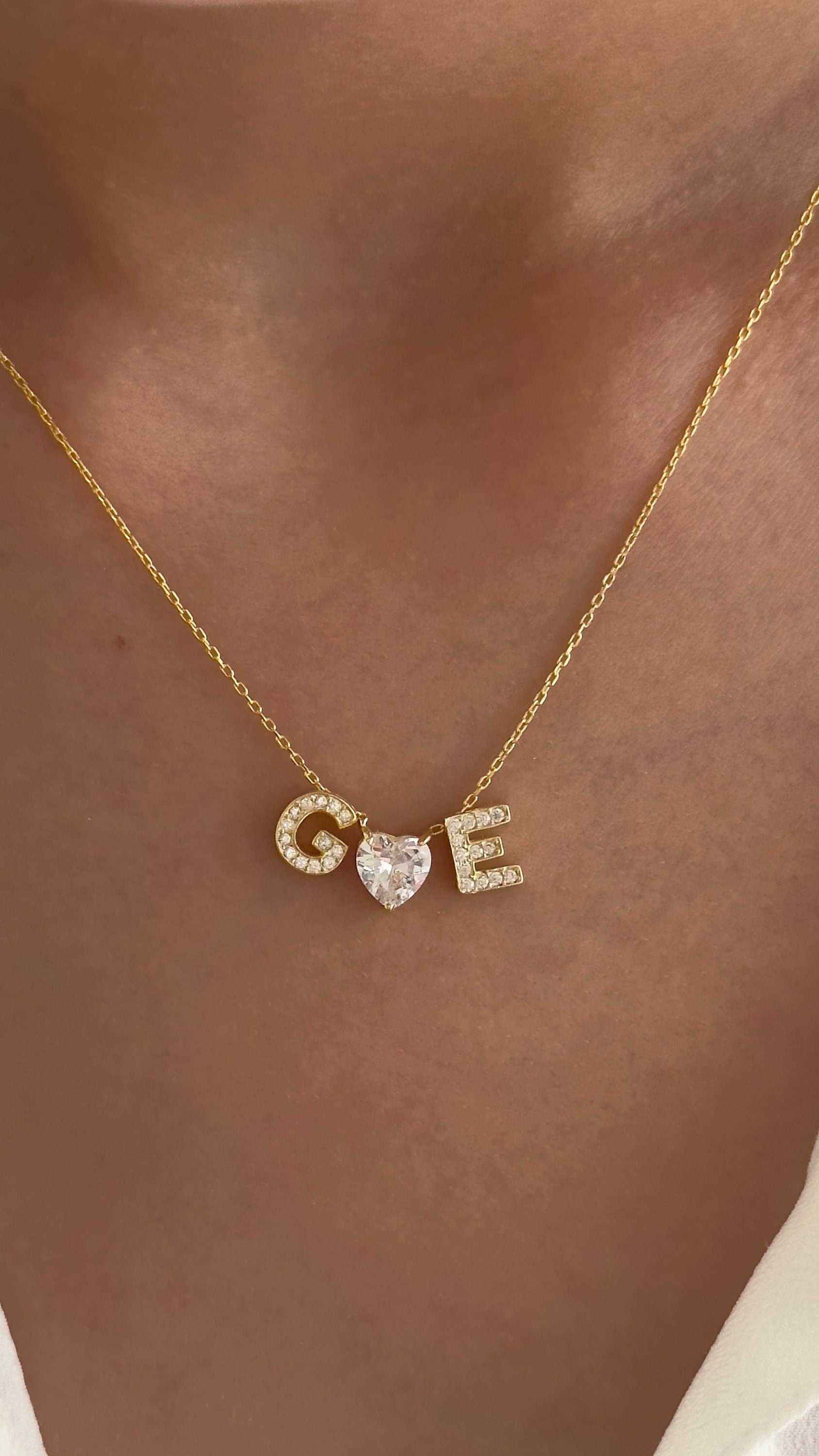 Diamond Initial Necklace: Sterling Silver Personalized 3d Heart Pendant Necklaces Jewelry Gifts for Her