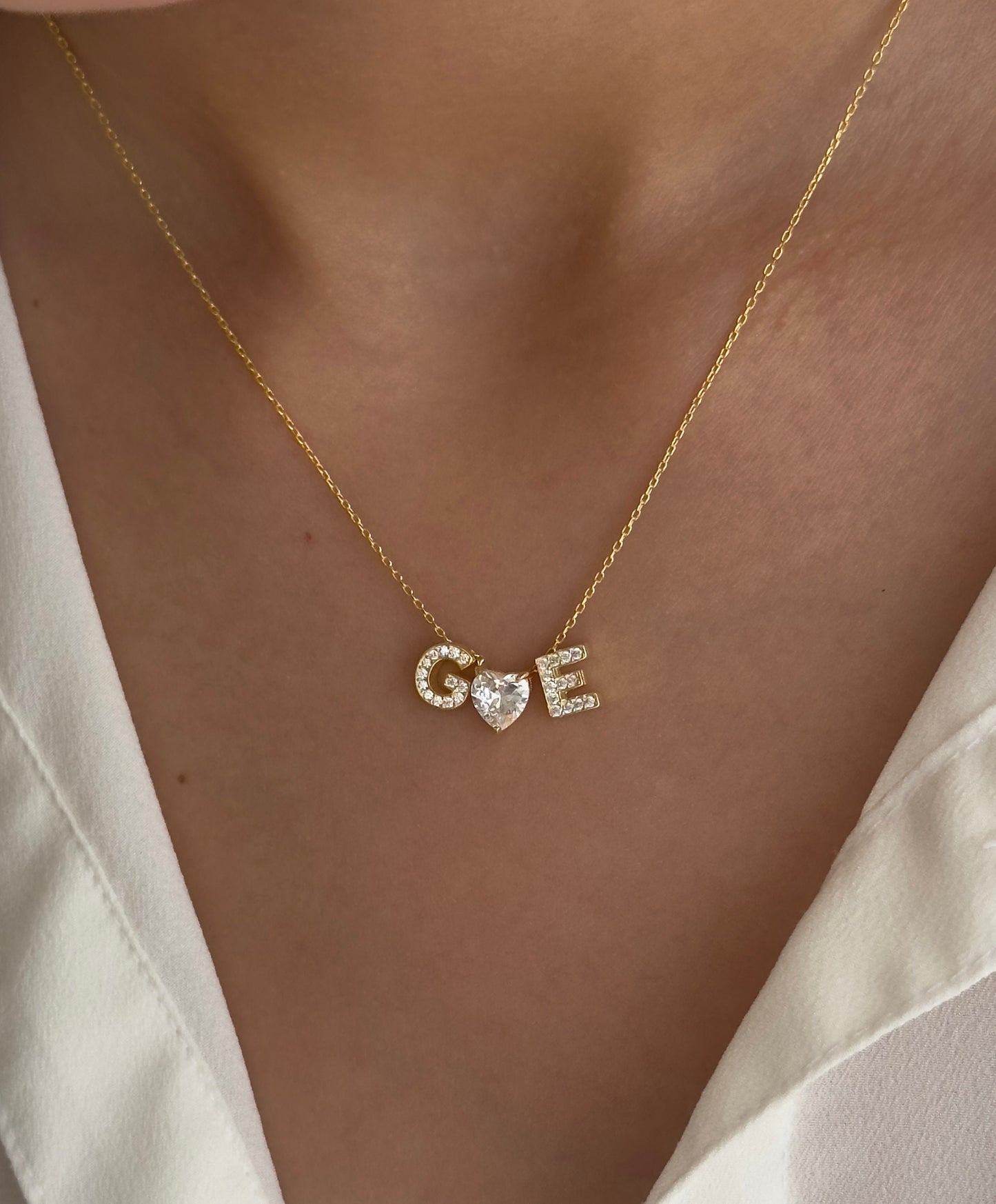Diamond Initial Necklace: Sterling Silver Personalized 3d Heart Pendant Necklaces Jewelry Gifts for Her