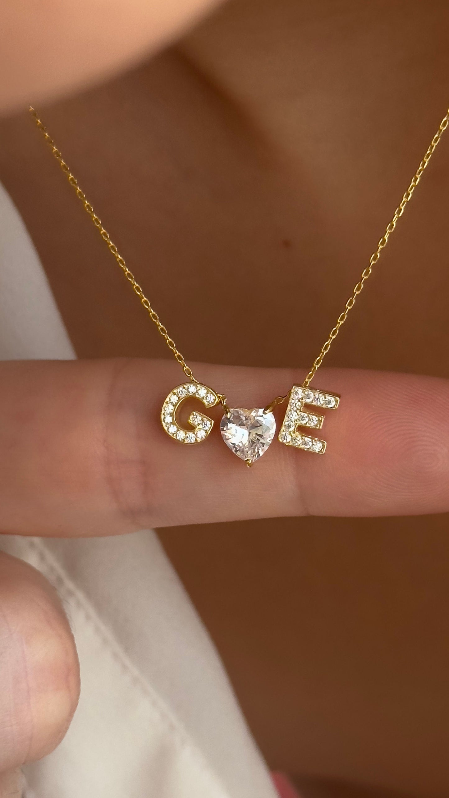 Diamond Initial Necklace: Sterling Silver Personalized 3d Heart Pendant Necklaces Jewelry Gifts for Her