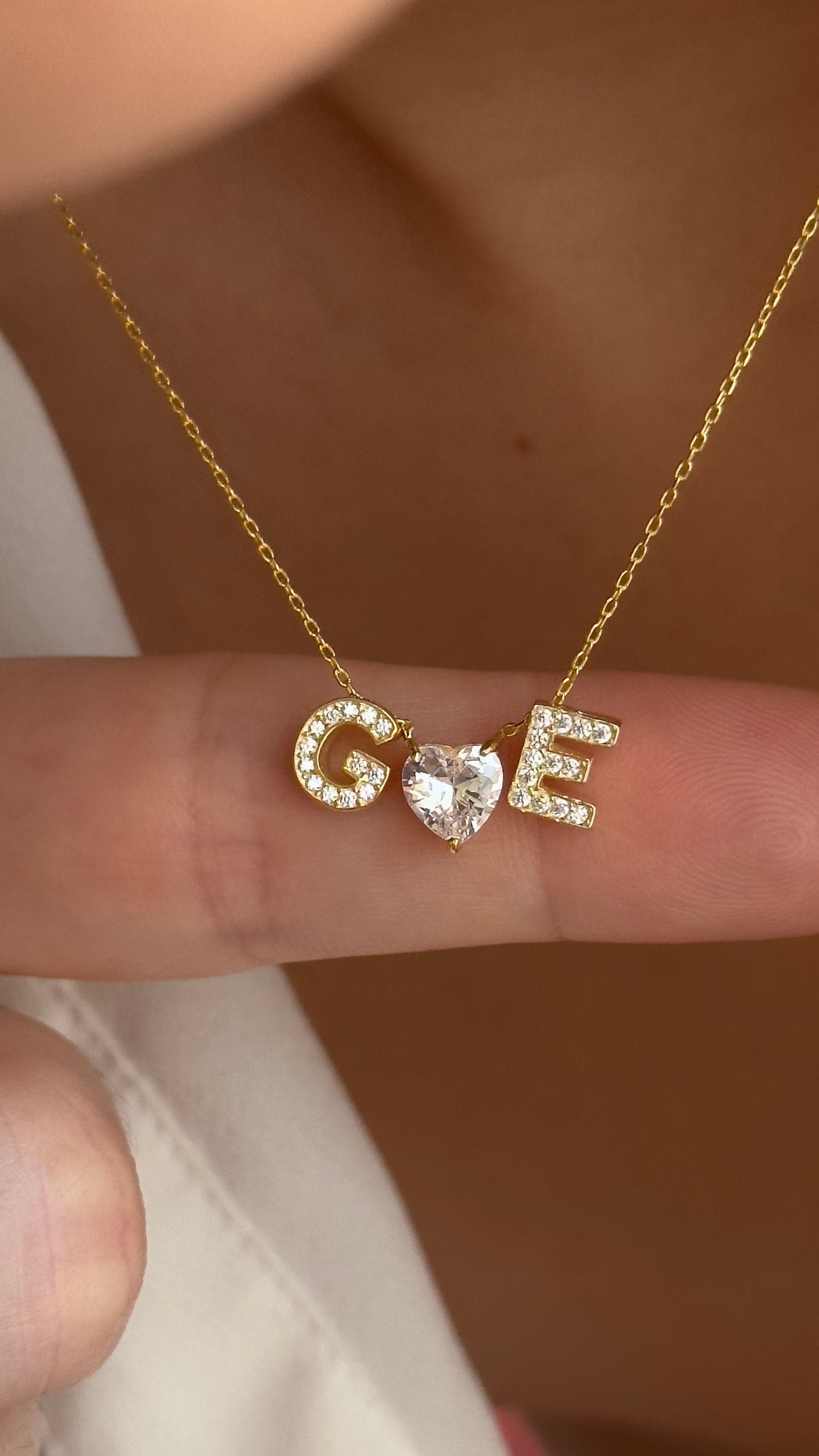 Diamond Initial Necklace: Sterling Silver Personalized 3d Heart Pendant Necklaces Jewelry Gifts for Her