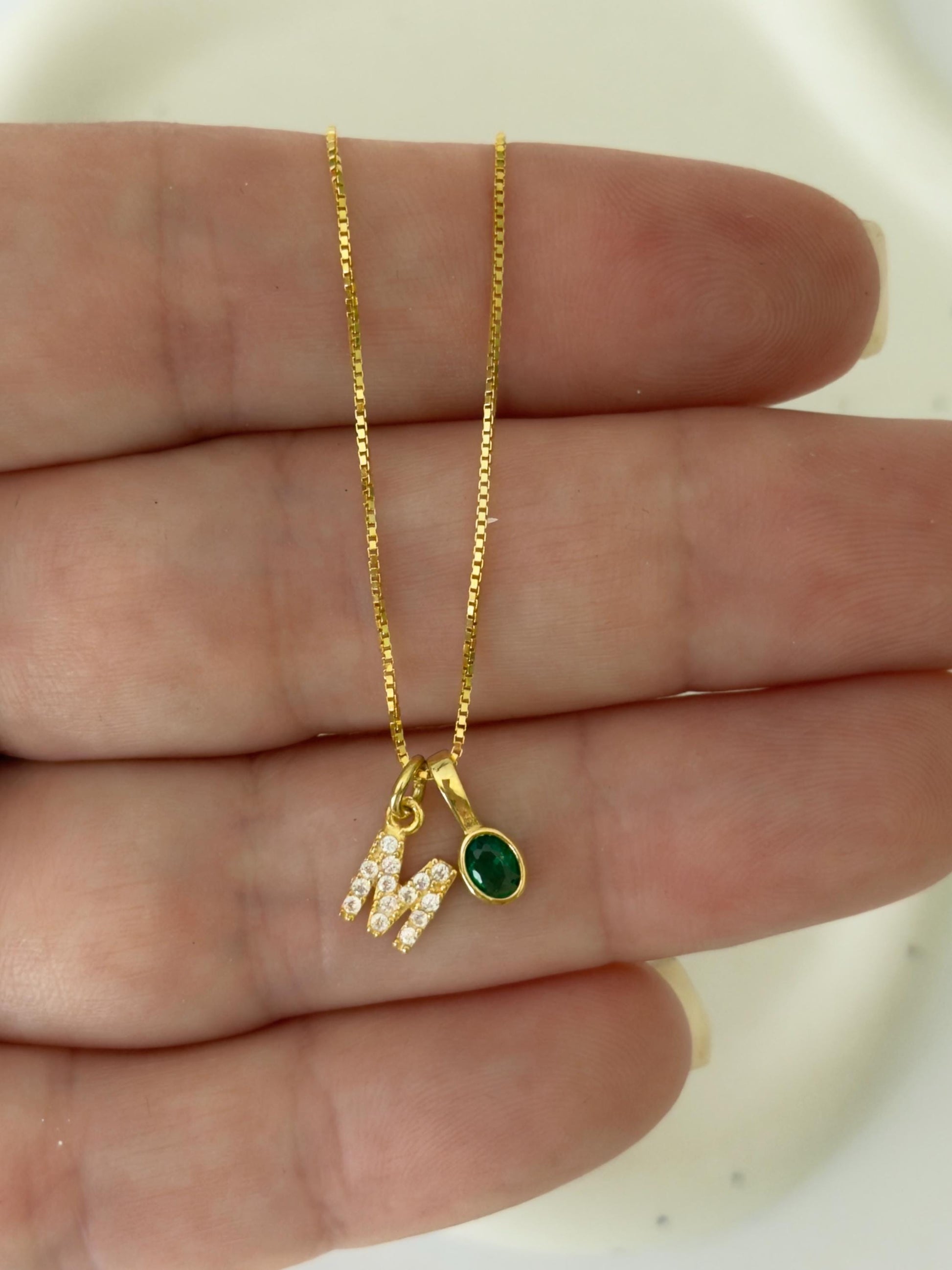 Personalized initial necklace with birthstone-style charm