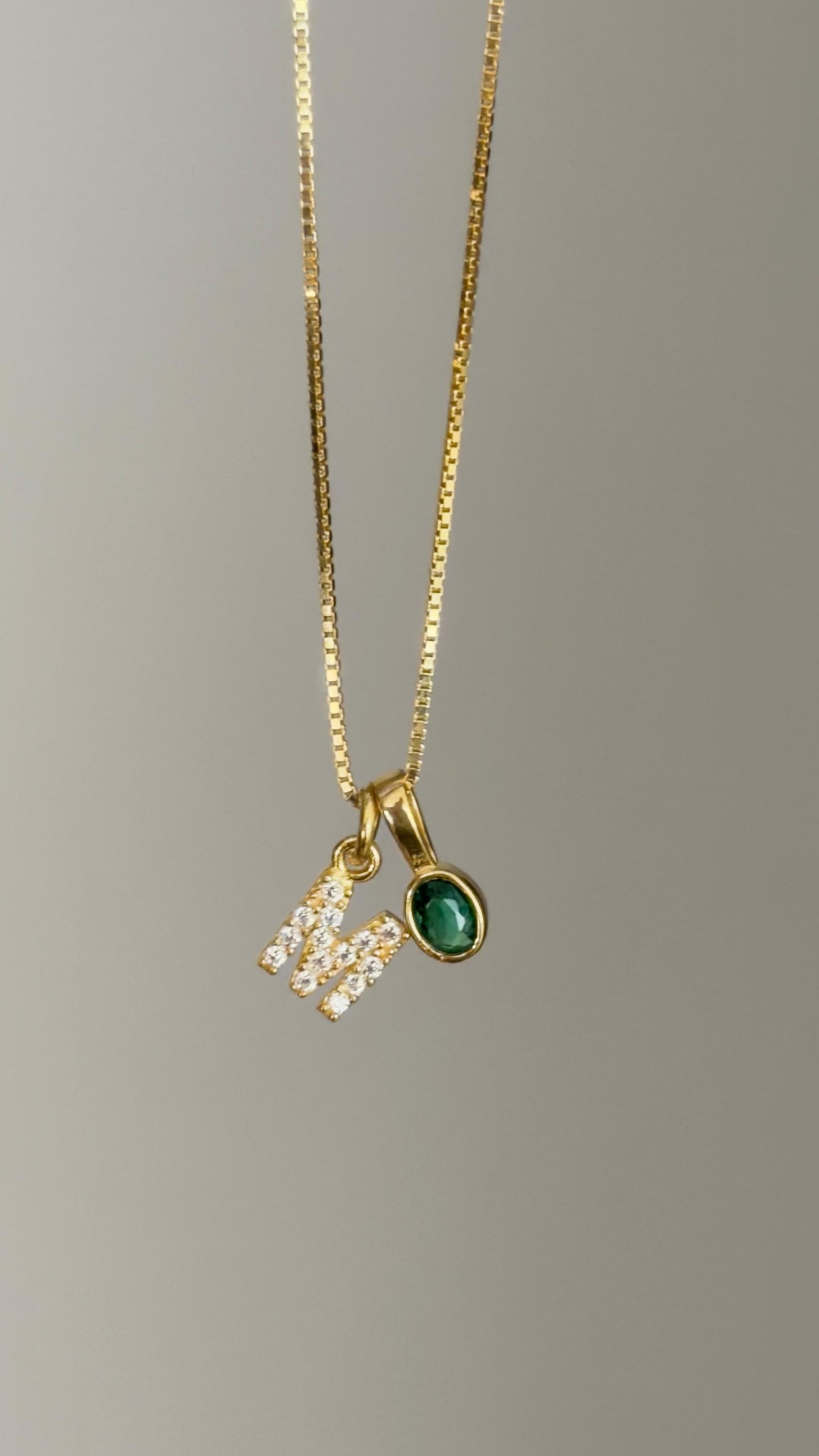 Dainty CZ letter pendant with colorful oval stone