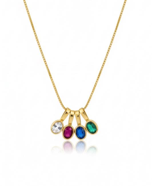 Minimalist diamond necklace in gold with blue, pink, clear, green gemstone