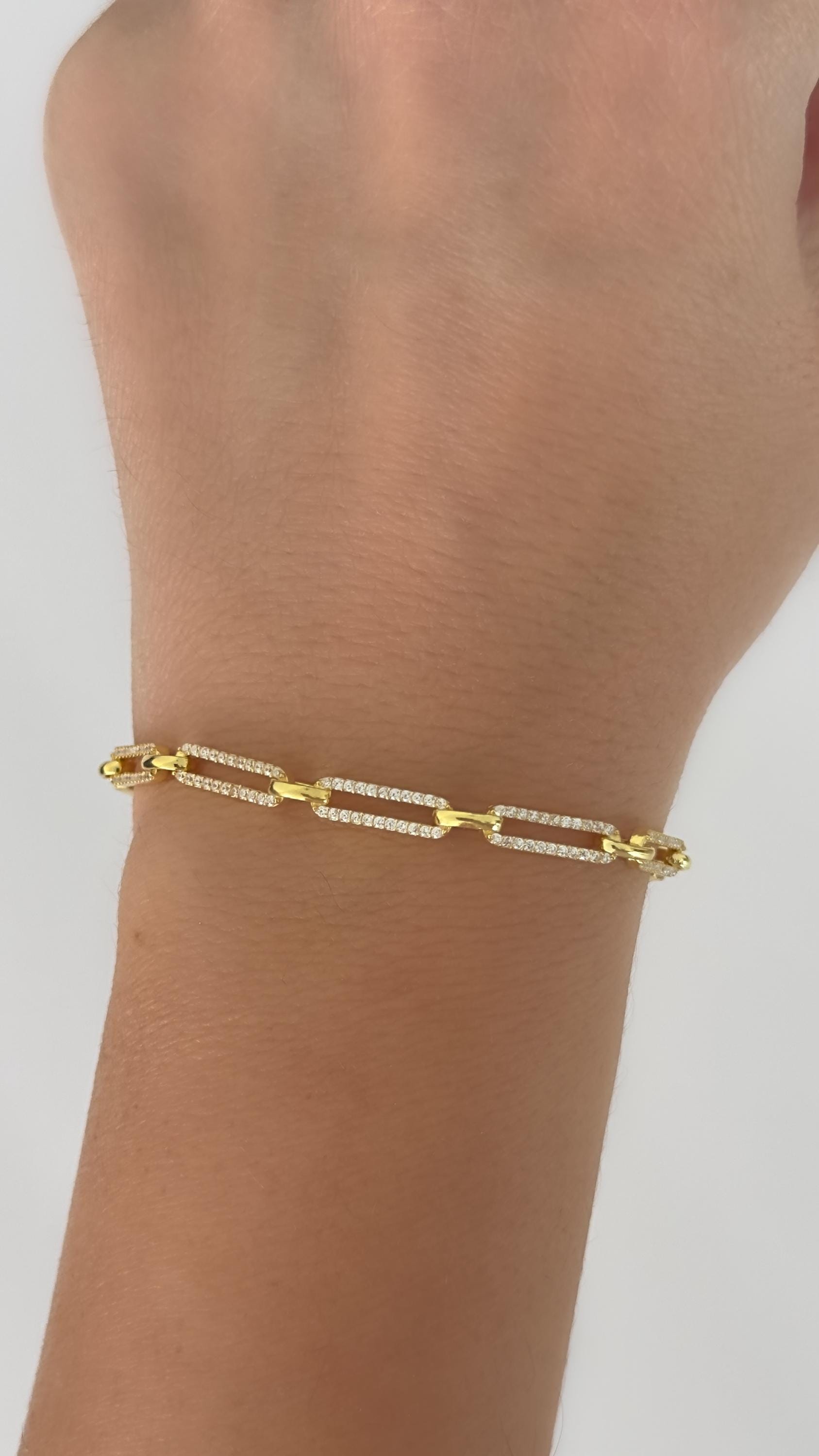 Paperclip Link Chain Bracelet, Diamond Bracelet 14k Gold, CZ Gemstone Bracelets, Dainty Bracelet, Minimalist Jewelry, Gift for her, Gifts for Women 925 Sterling Silver Jewelry