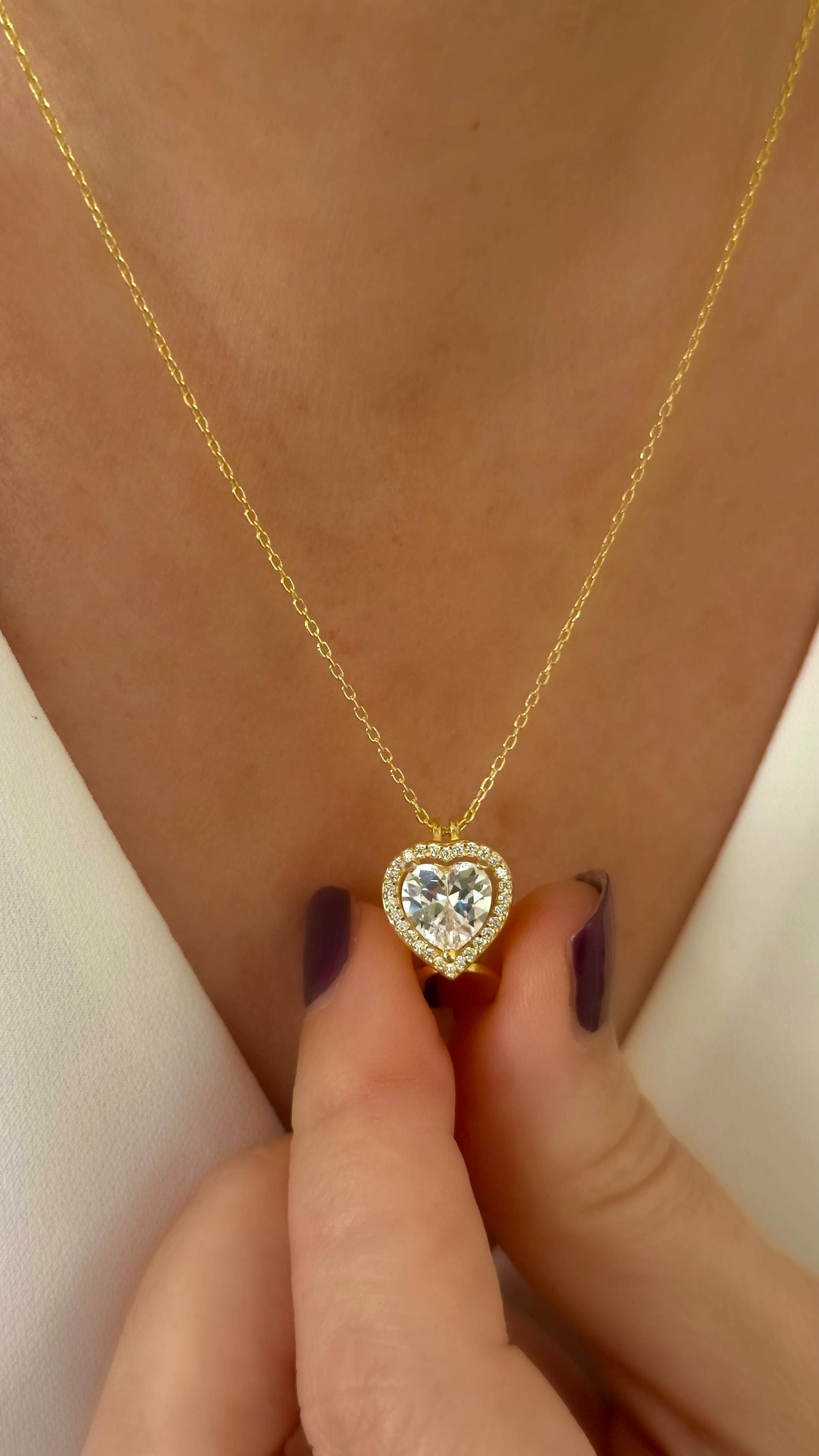 Engraved Name Necklace: CZ Diamond Heart Pendant, Personalized Jewelry Gift for Mom, Wife