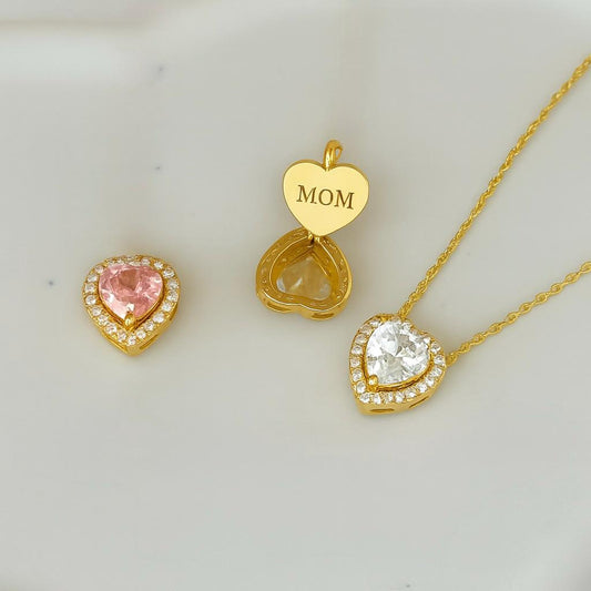 Personalized Sterling Silver Name Necklace: CZ Solitaire Diamond Heart, Custom Engraved Gemstone Pendant, Dainty layering jewelry for mom girlfriend, sister wife for birthday, Christmas, Valentine's day, mom's birthday, anniversary, graduation