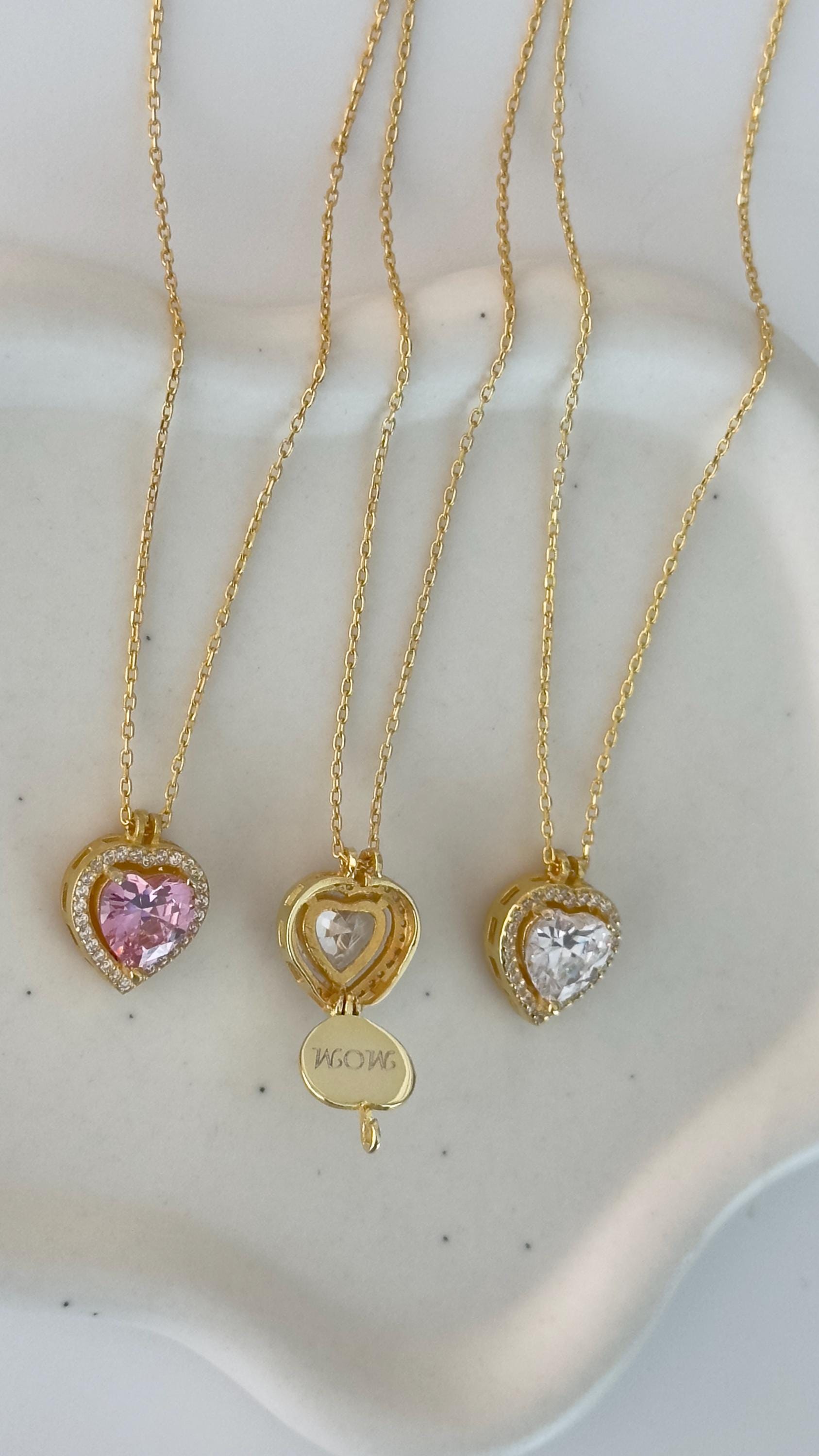 Engraved Name Necklace: CZ Diamond Heart Pendant, Personalized Jewelry Gift for Mom, Wife