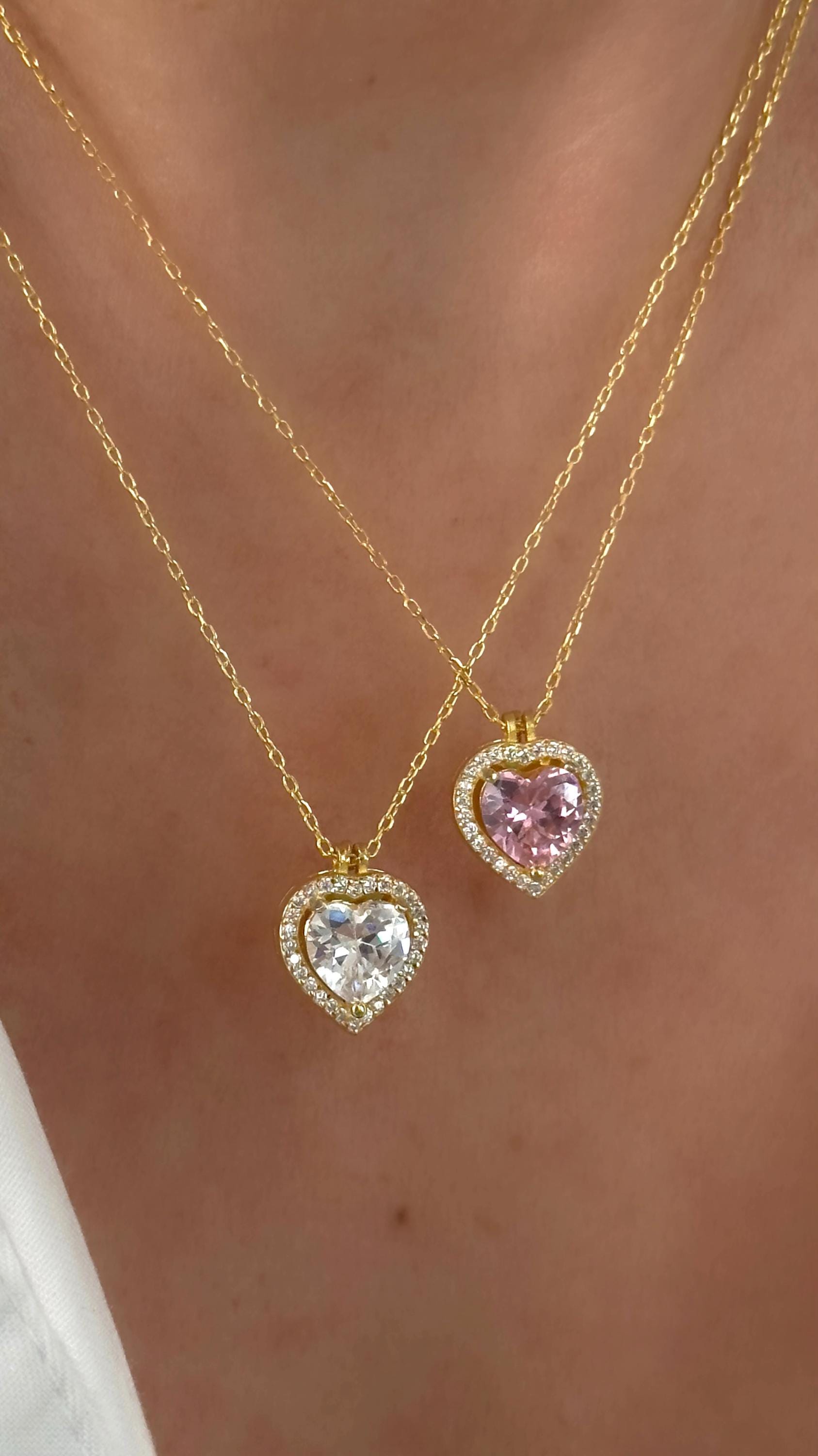 Engraved Name Necklace: CZ Diamond Heart Pendant, Personalized Jewelry Gift for Mom, Wife