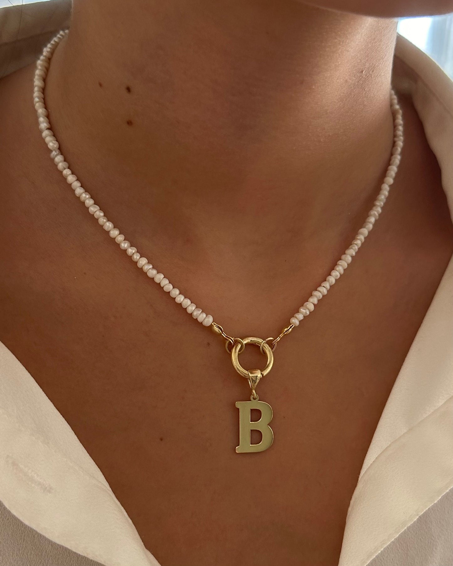 Freshwater Pearl Initial Necklace: Sterling Silver Personalized A-Z Letter Pendant Custom Pearl Jewelry Gifts