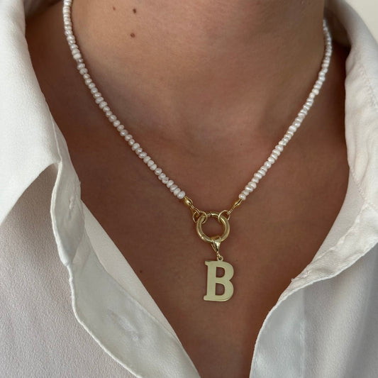 Freshwater Pearl Initial Necklace: Sterling Silver Personalized A-Z Letter Pendant Custom Pearl Jewelry Gifts