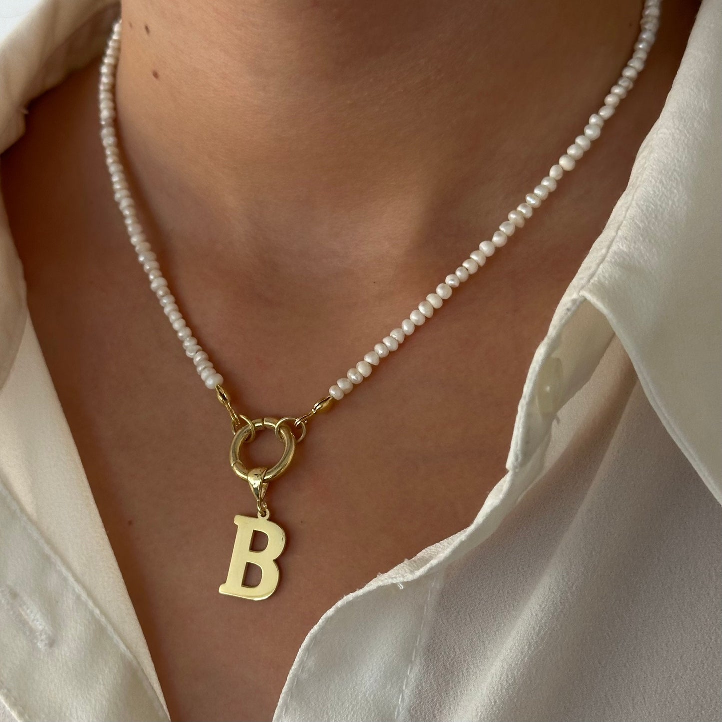 Freshwater Pearl Initial Necklace: Sterling Silver Personalized A-Z Letter Pendant Custom Pearl Jewelry Gifts