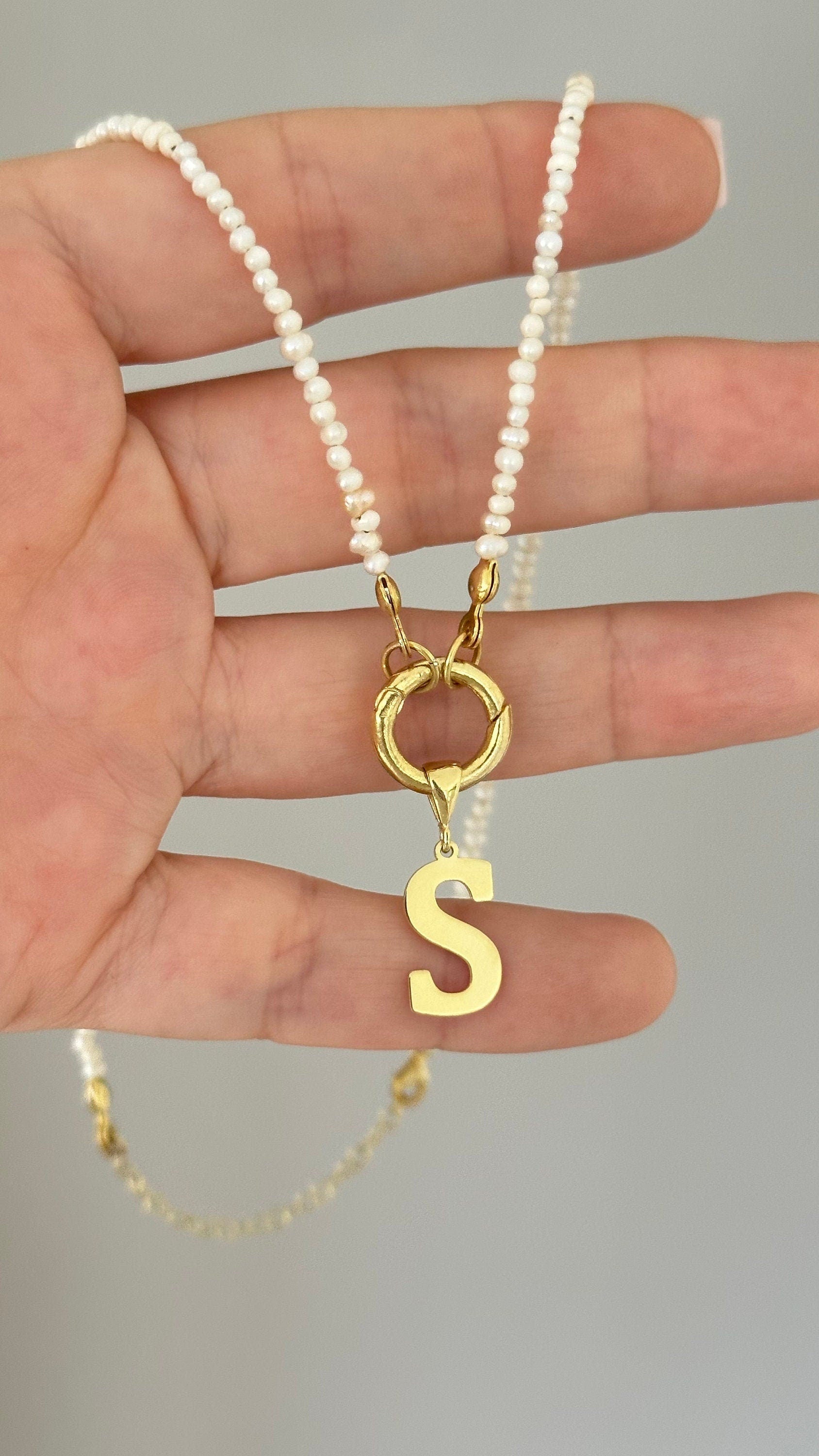 Freshwater Pearl Initial Necklace: Sterling Silver Personalized A-Z Letter Pendant Custom Pearl Jewelry Gifts