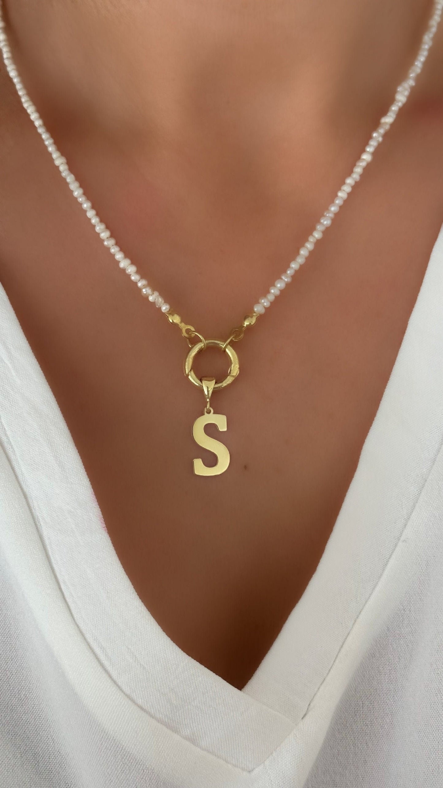 Freshwater Pearl Initial Necklace: Sterling Silver Personalized A-Z Letter Pendant Custom Pearl Jewelry Gifts