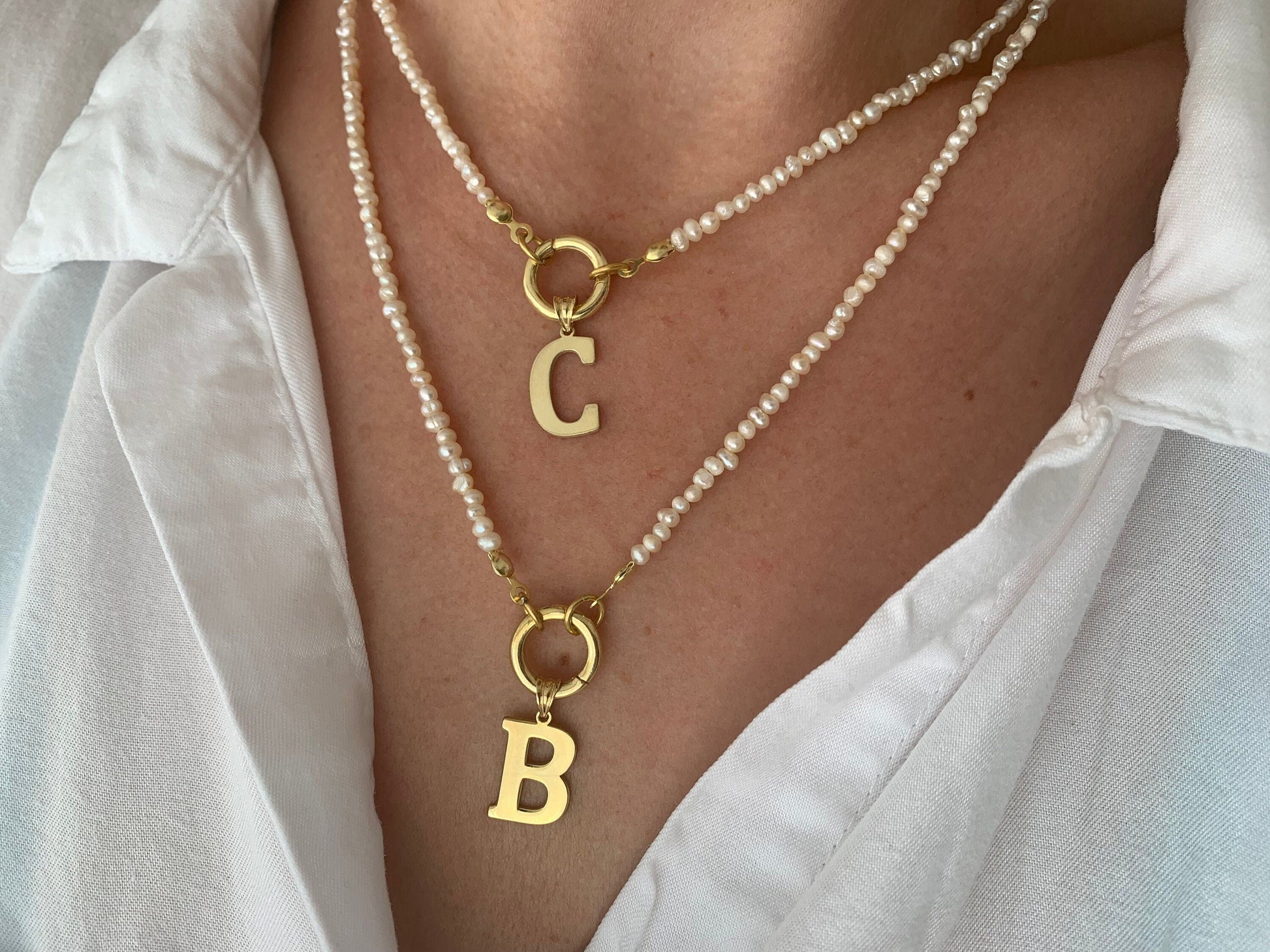 Freshwater Pearl Initial Necklace: Sterling Silver Personalized A-Z Letter Pendant Custom Pearl Jewelry Gifts