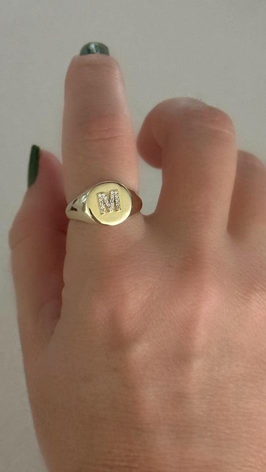 Dainty Initial Signet Ring Gold, Diamond Letter Ring, Custom Name Ring, Stackable Rings, Personalized Jewelry, Gift for her, Gifts for Women, 925 Sterling Silver Handmade Jewelry