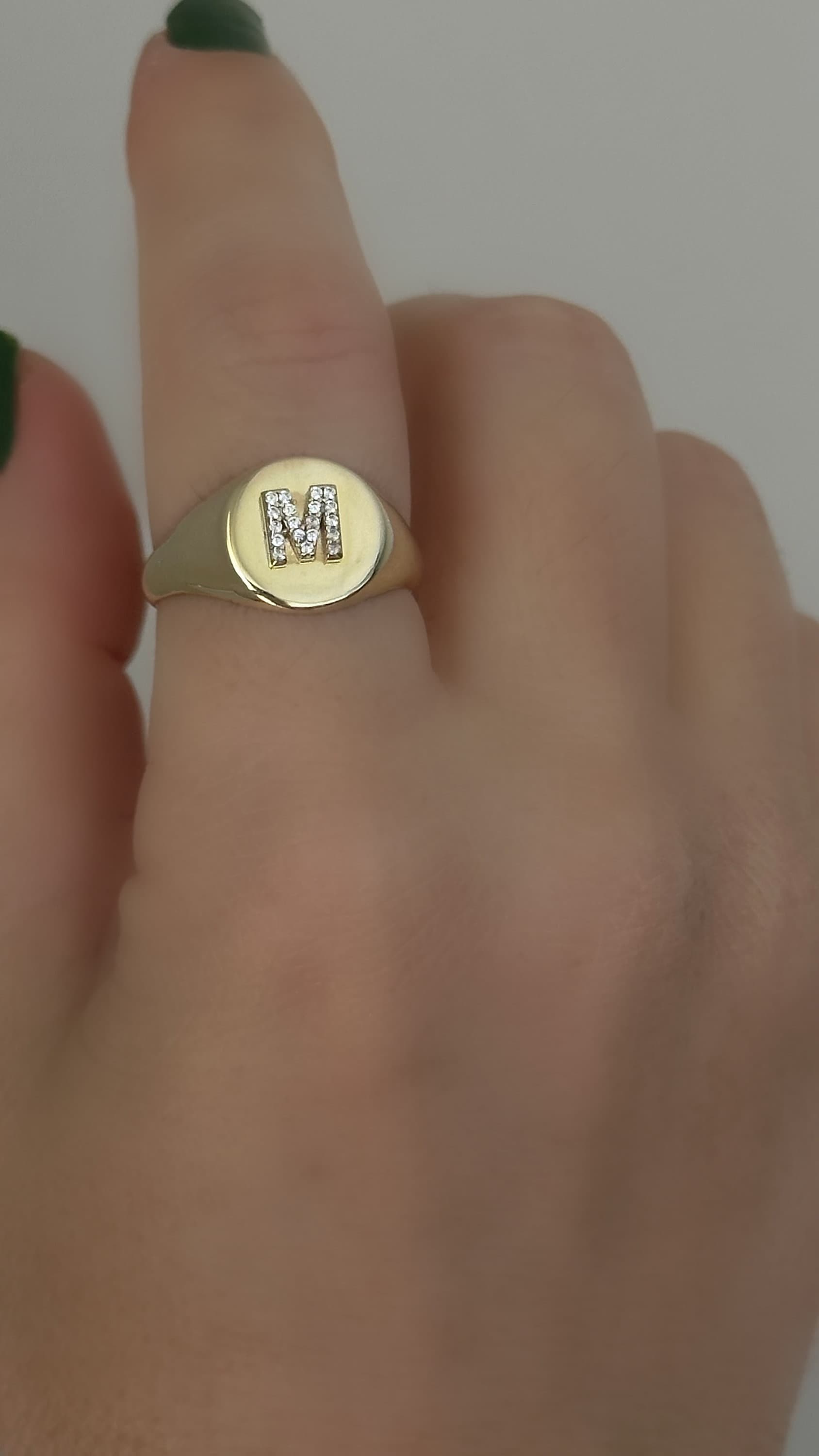 Gold Initial Signet Ring: Sterling Silver CZ Diamond Letter Adjustable Rings Women