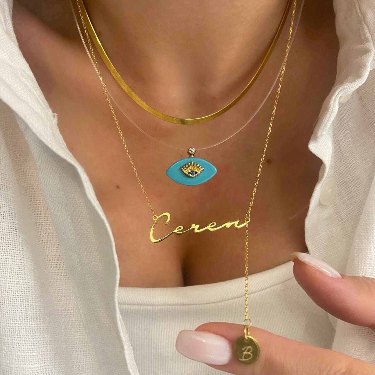 Gold Name Necklace: Sterling Silver Custom Drop Initial Letter Pendant Personalized Jewelry Gift