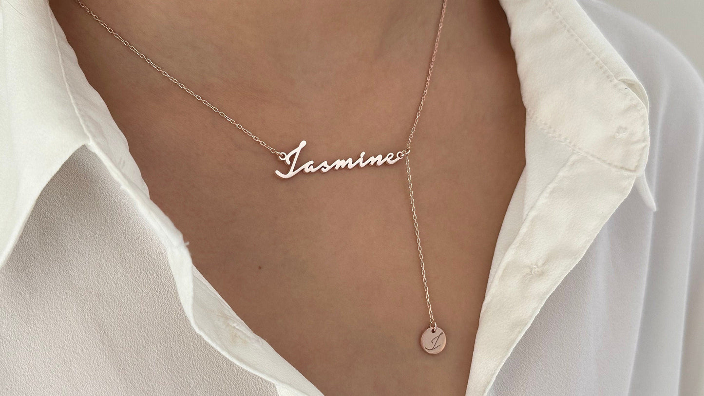 Gold Name Necklace: Sterling Silver Custom Drop Initial Letter Pendant Personalized Jewelry Gift
