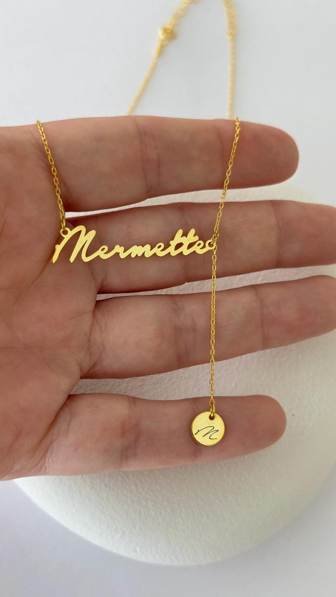 Gold Name Necklace: Sterling Silver Custom Drop Initial Letter Pendant Personalized Jewelry Gift