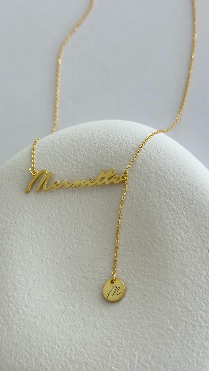 Gold Name Necklace: Sterling Silver Custom Drop Initial Letter Pendant Personalized Jewelry Gift