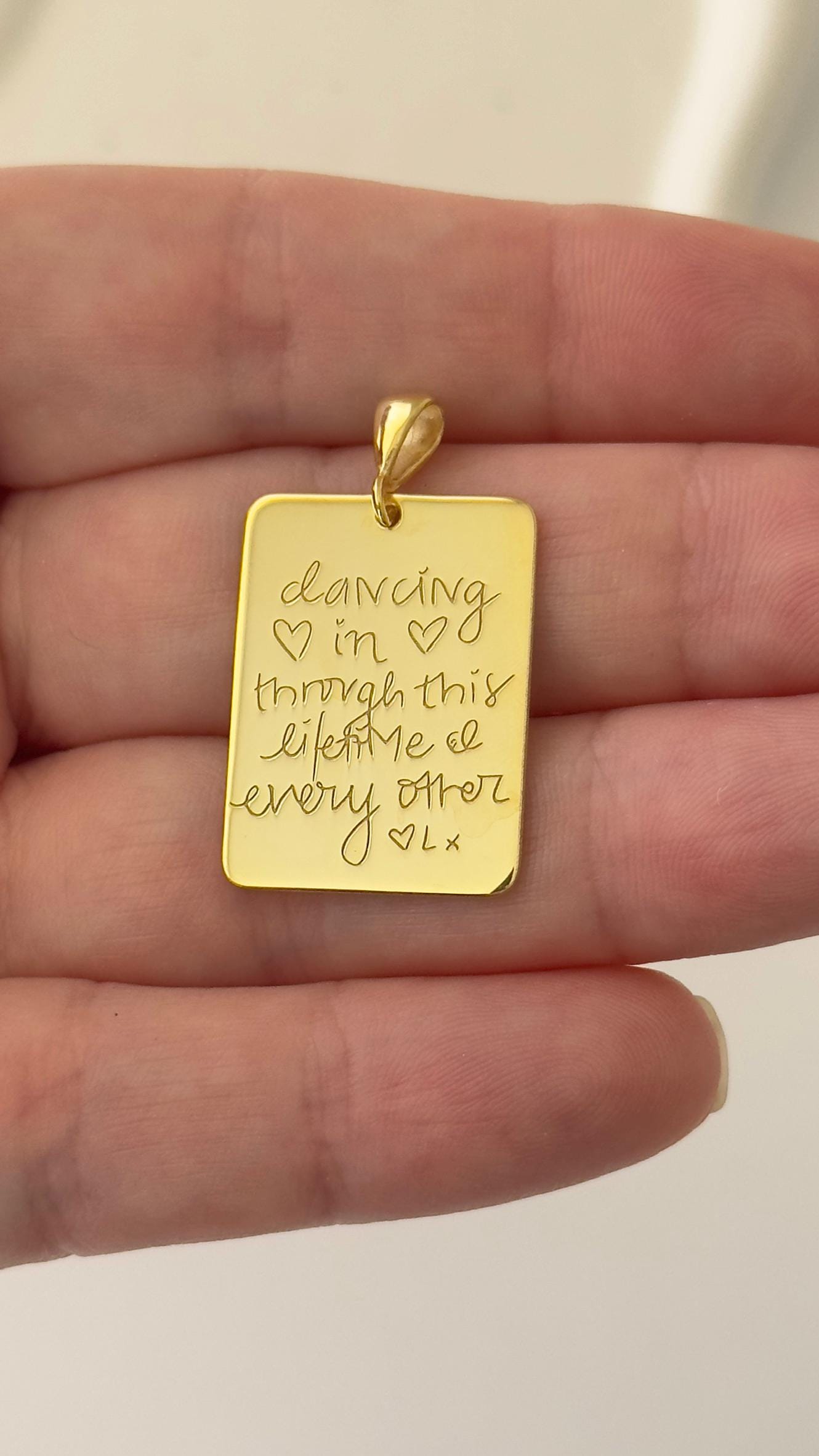 Handwriting Necklace: 14k Gold Plated Engraved Signature Pendant Jewelry Gift