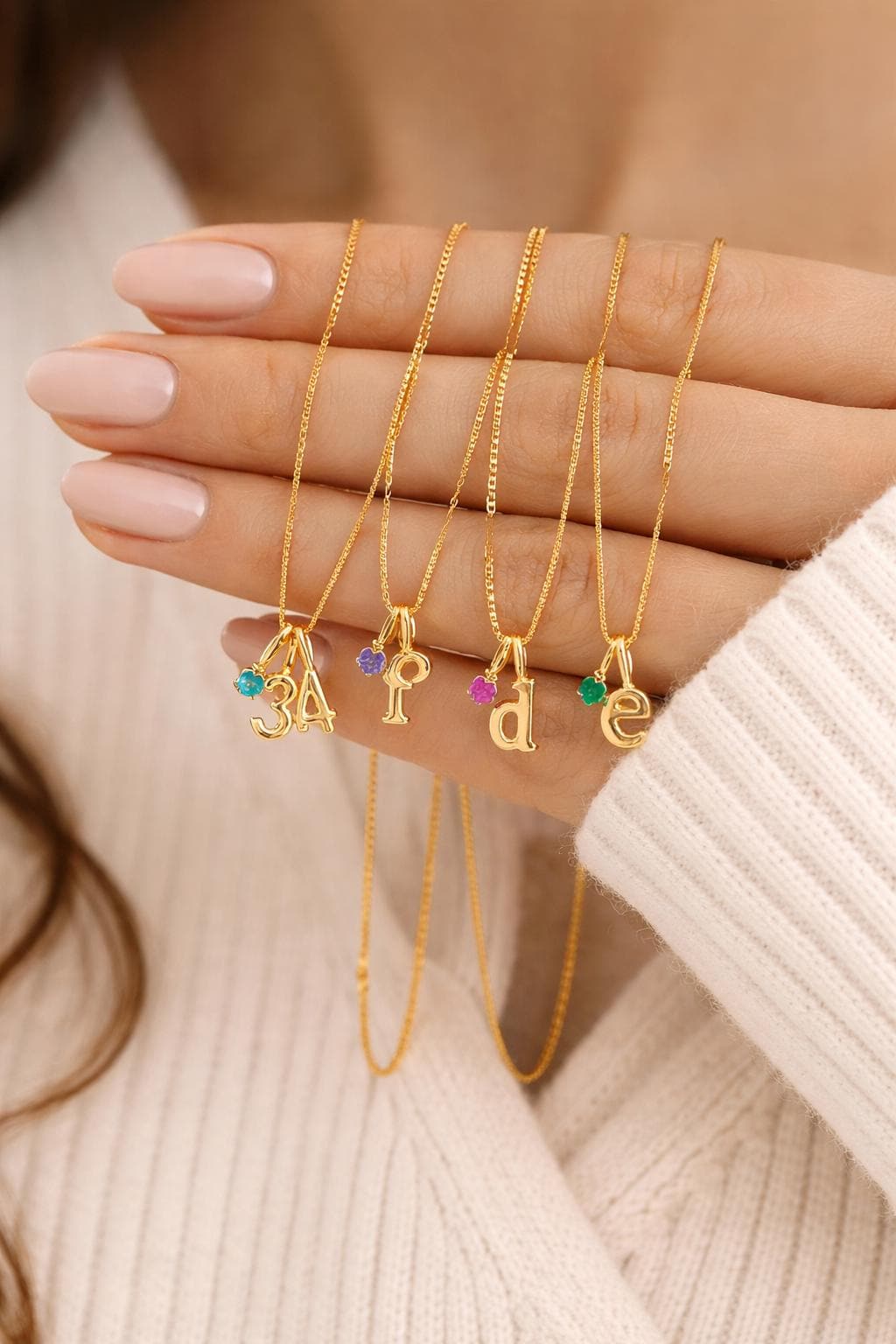 Initial Birthstone Necklace Gold, Personalized 3d Letter or Number Pendant, Dainty Custom Name Necklace Gift for Her