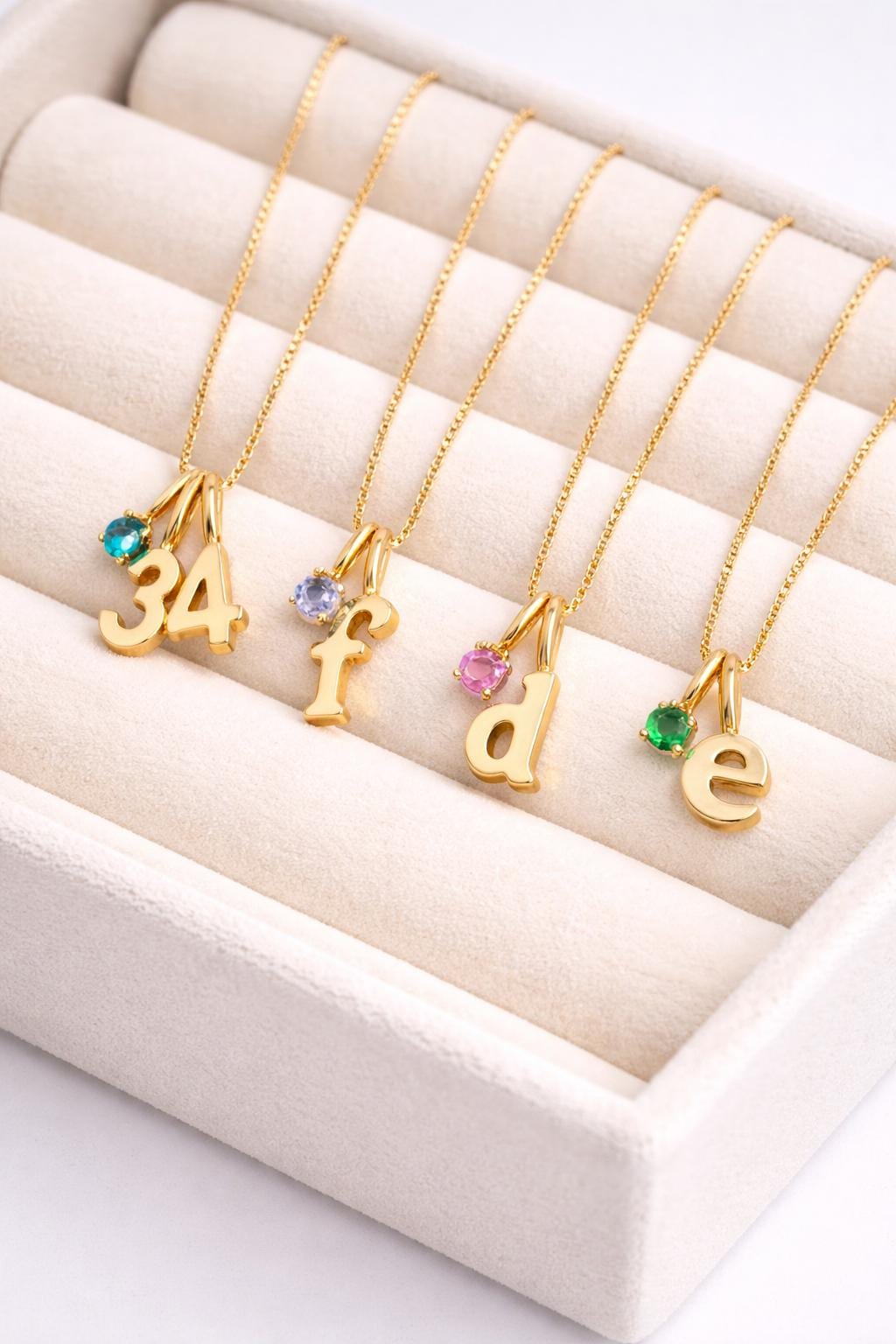 Initial Birthstone Necklace Gold, Personalized 3d Letter or Number Pendant, Dainty Custom Name Necklace Gift for Her