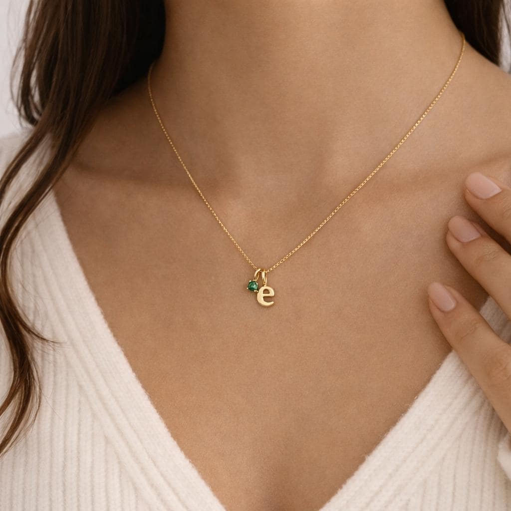 Initial Birthstone Necklace Gold, Personalized 3d Letter or Number Pendant, Dainty Custom Name Necklace Gift for Her