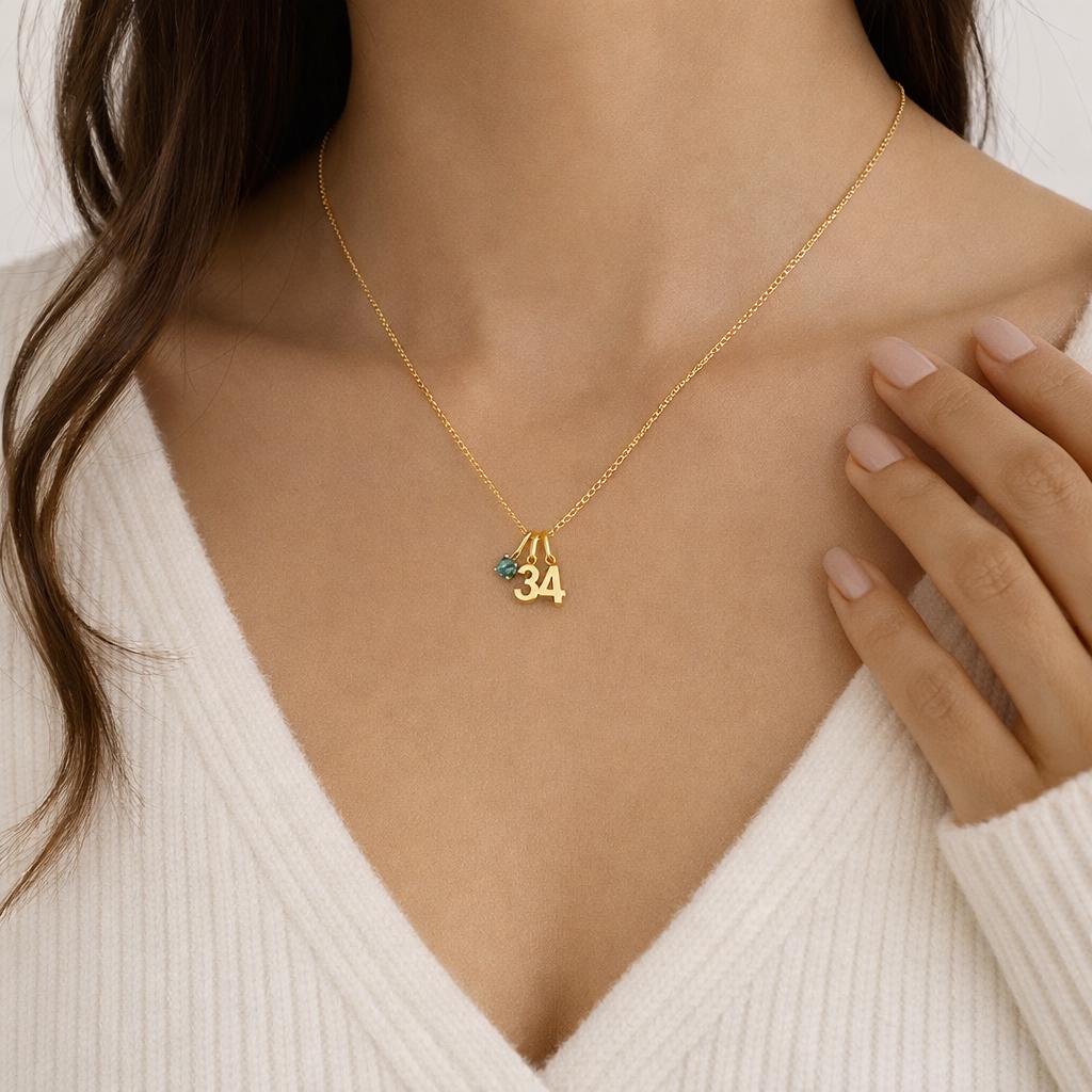 Initial Birthstone Necklace Gold, Personalized 3d Letter or Number Pendant, Dainty Custom Name Necklace Gift for Her